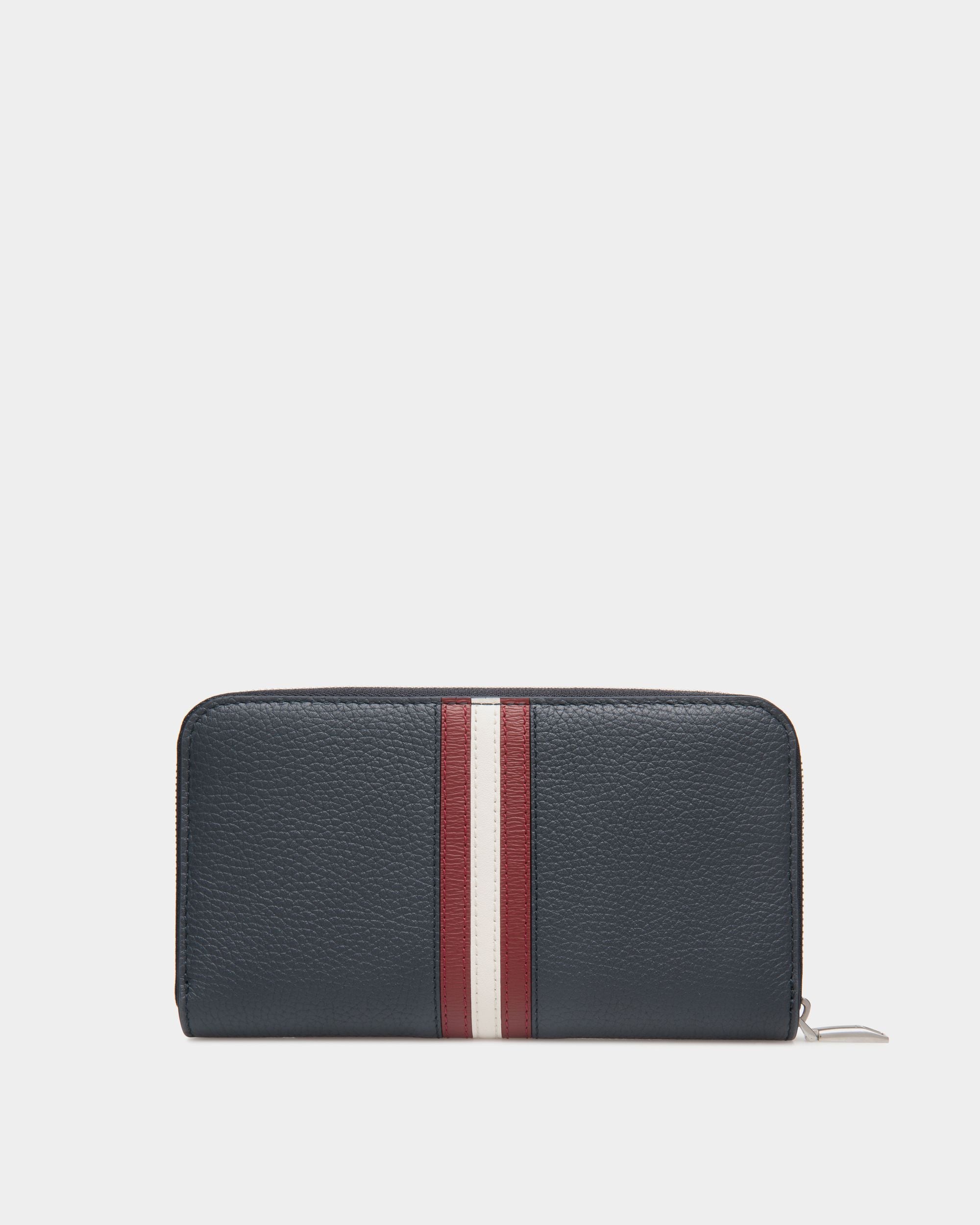 Ribbon Zip Around Wallet In Navy Blue Leather - Men's - Bally - 02