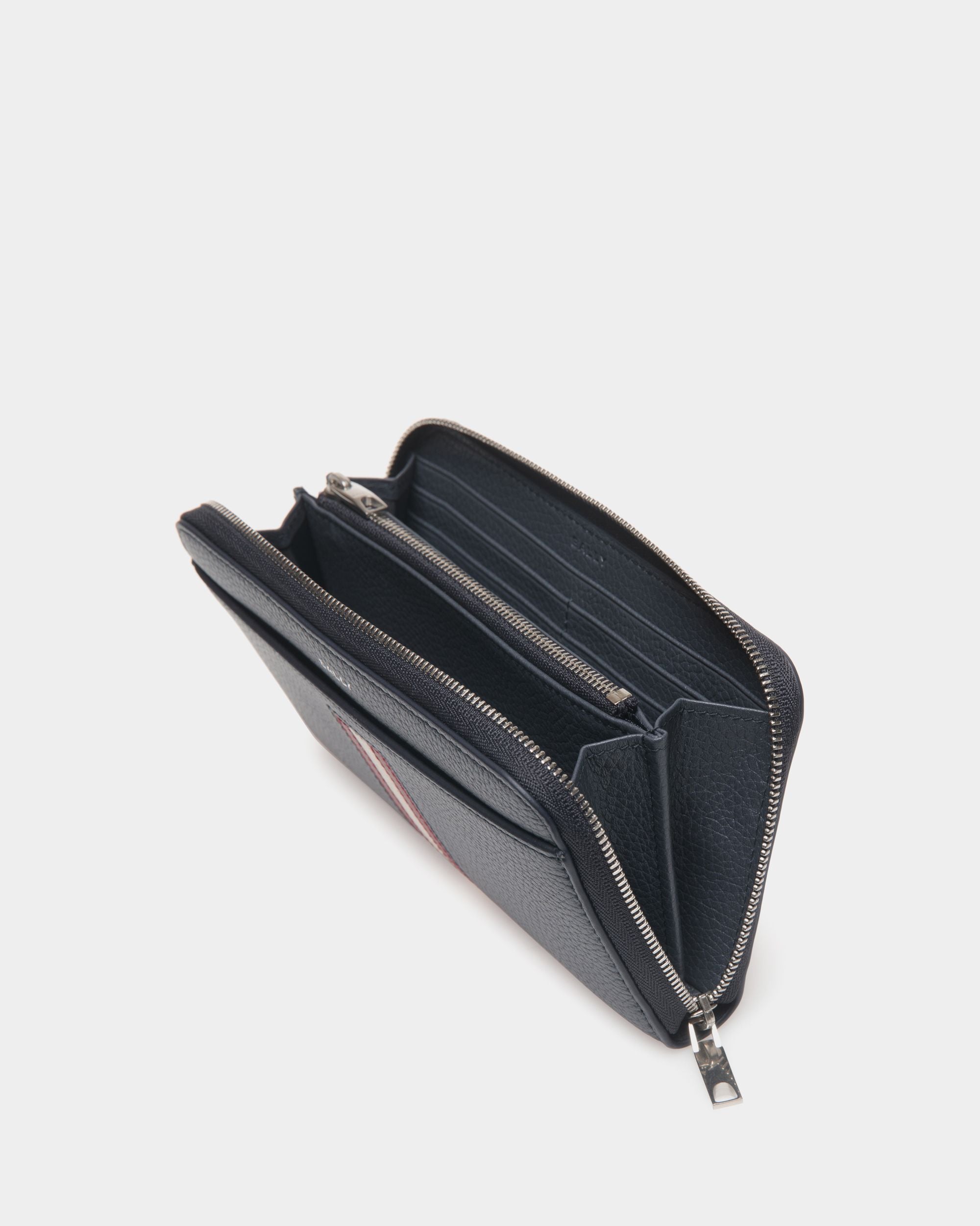 Ribbon Zip Around Wallet In Navy Blue Leather - Men's - Bally - 03