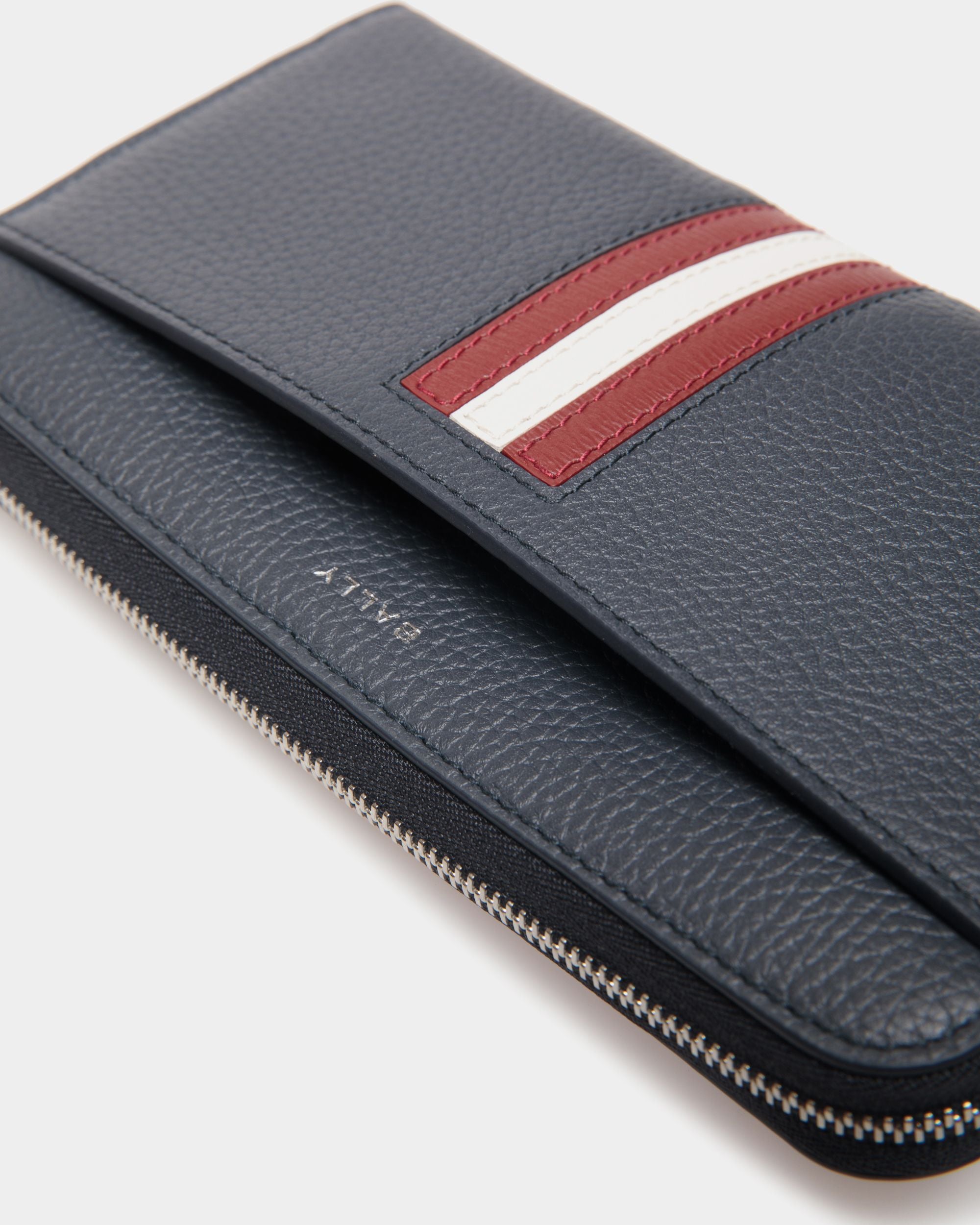 Ribbon Zip Around Wallet In Navy Blue Leather - Men's - Bally - 04