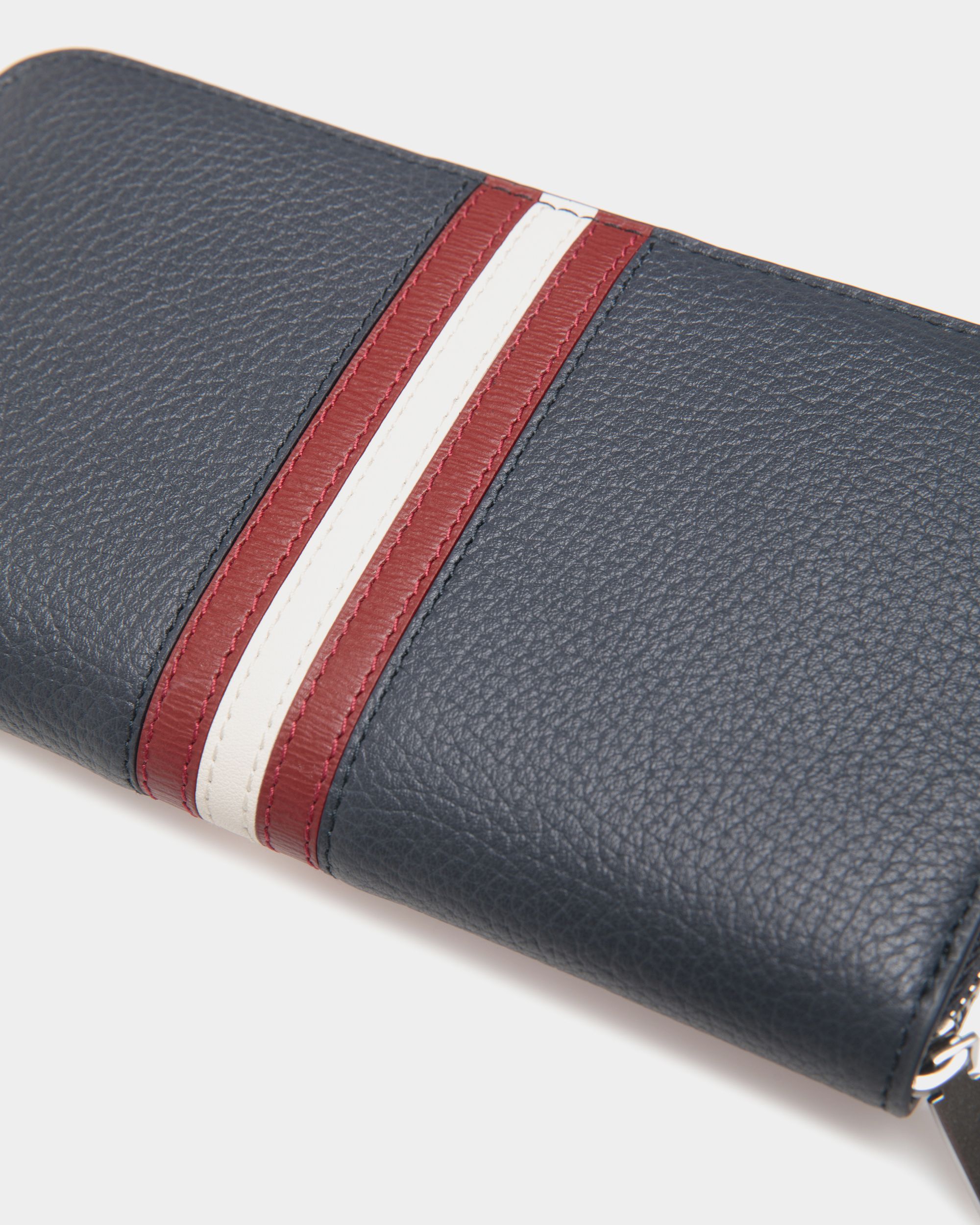 Ribbon Zip Around Wallet In Navy Blue Leather - Men's - Bally - 05