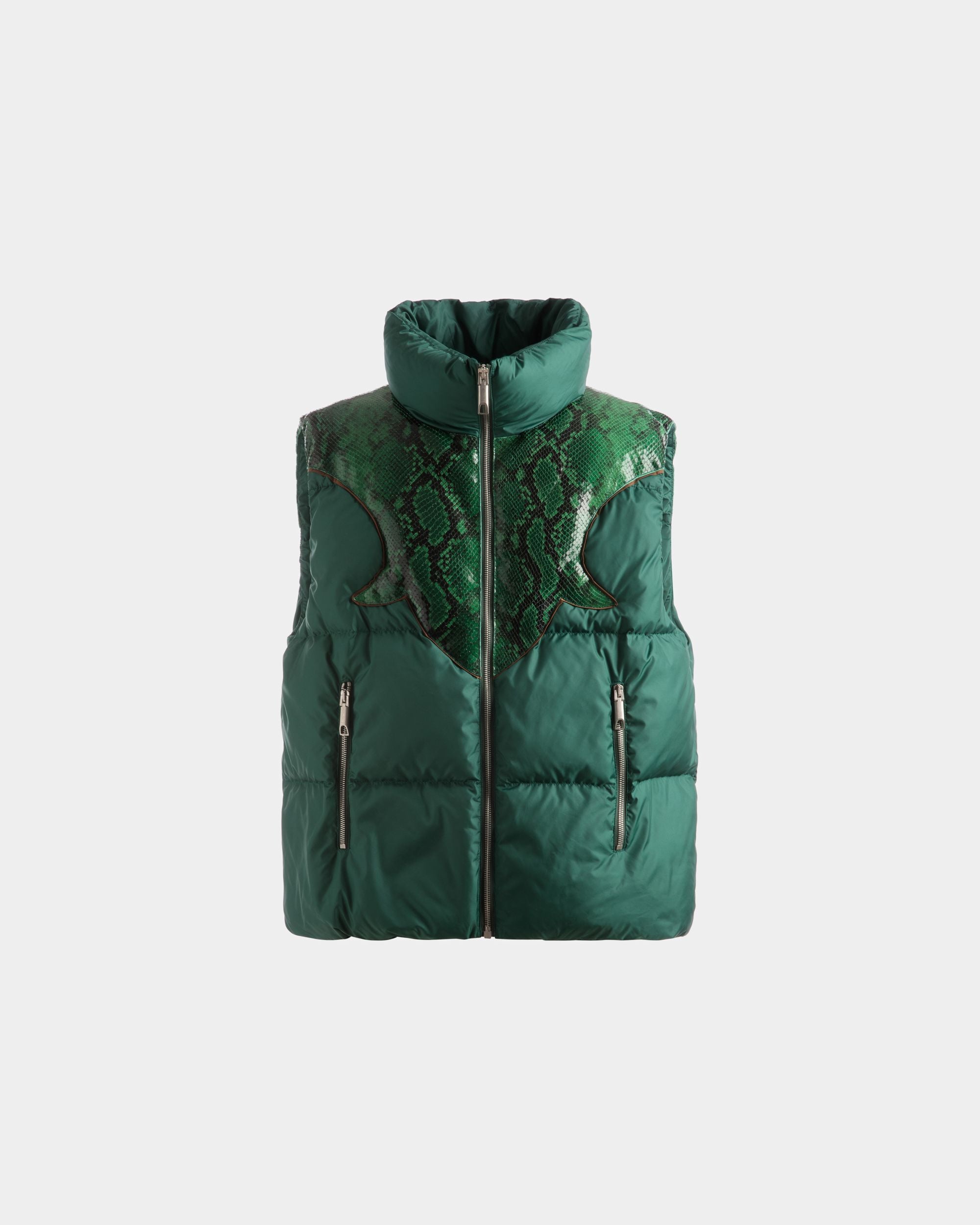Piumino Smanicato A Collo Alto In Nylon Kelly Green - Uomo - Bally - 01