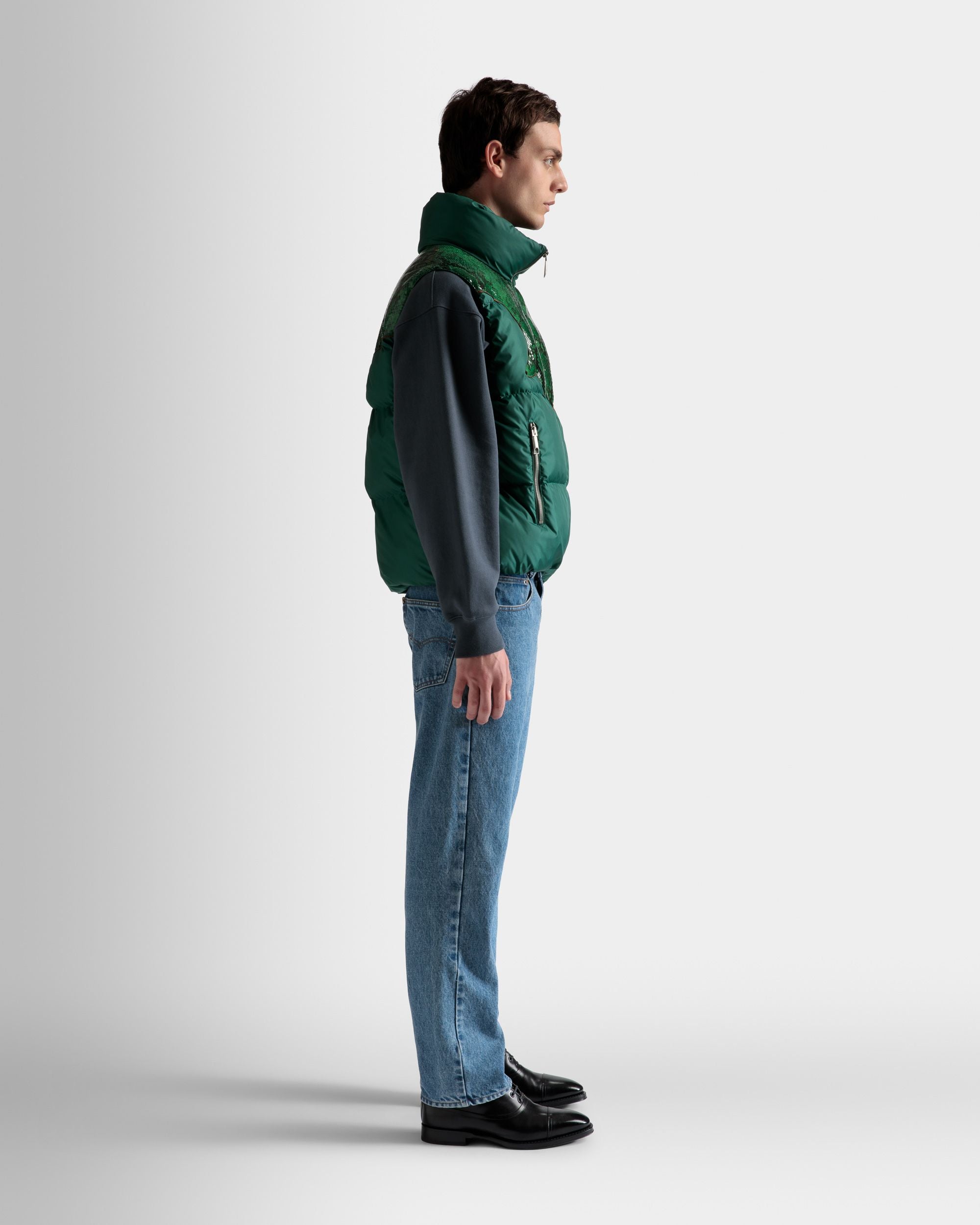 Piumino Smanicato A Collo Alto In Nylon Kelly Green - Uomo - Bally - 05