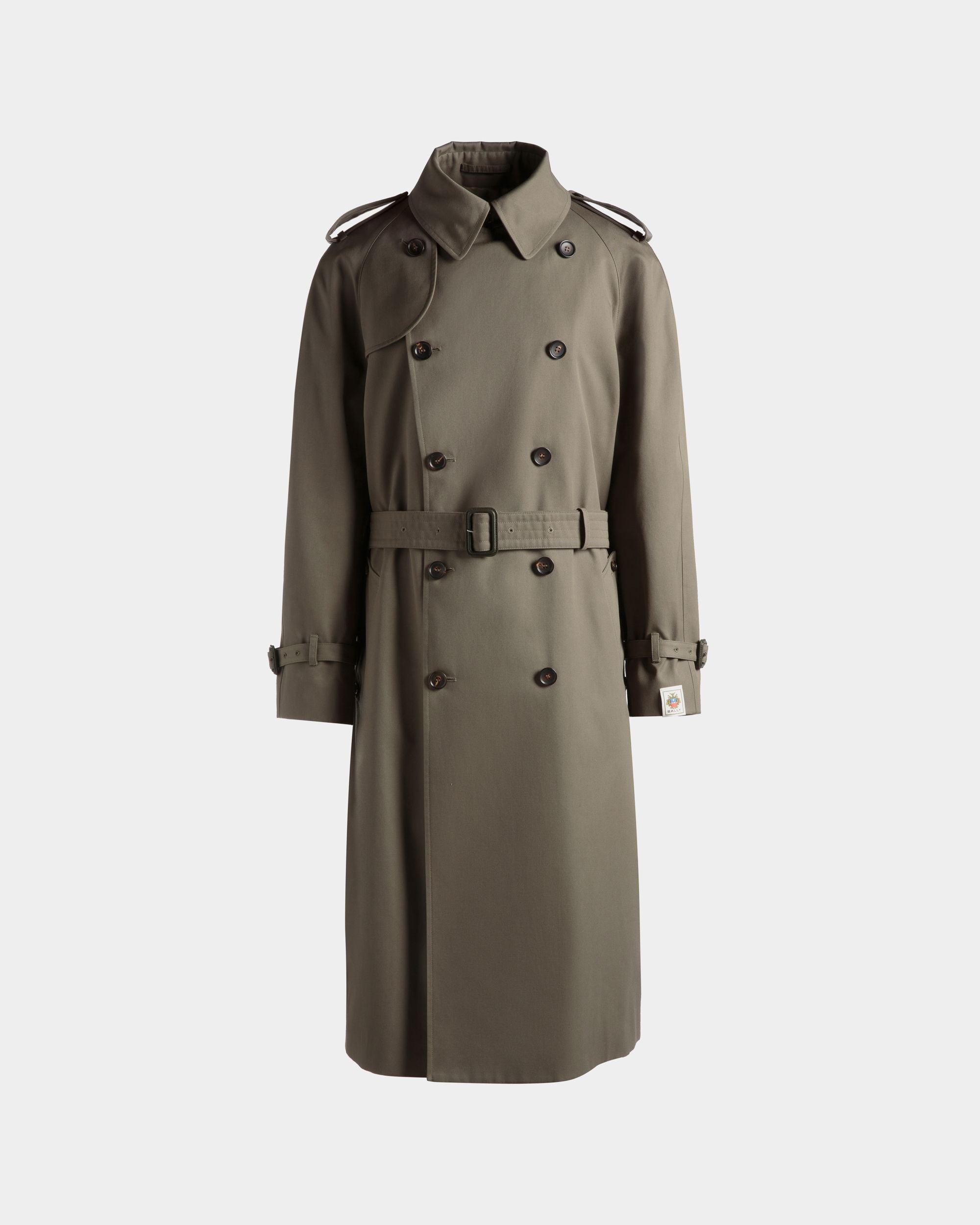 Zweireihiger Gabardine-Trenchcoat Aus Baumwollmix In Military Green - Herren - Bally - 01
