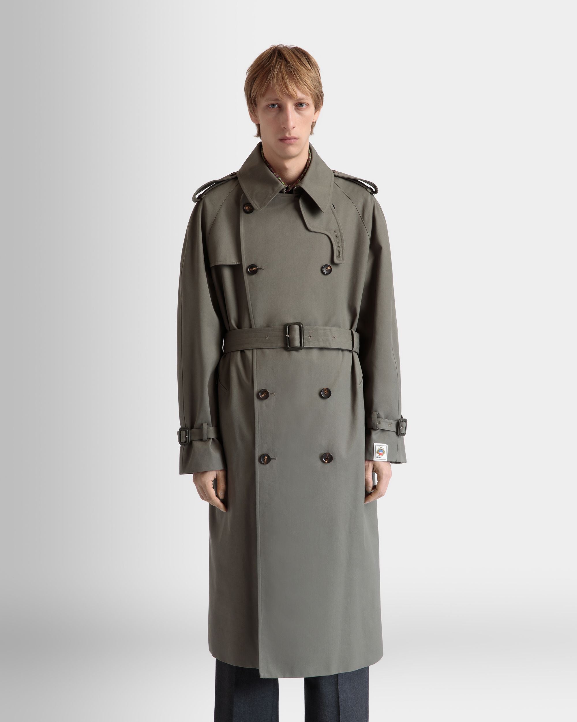 Zweireihiger Gabardine-Trenchcoat Aus Baumwollmix In Military Green - Herren - Bally - 03
