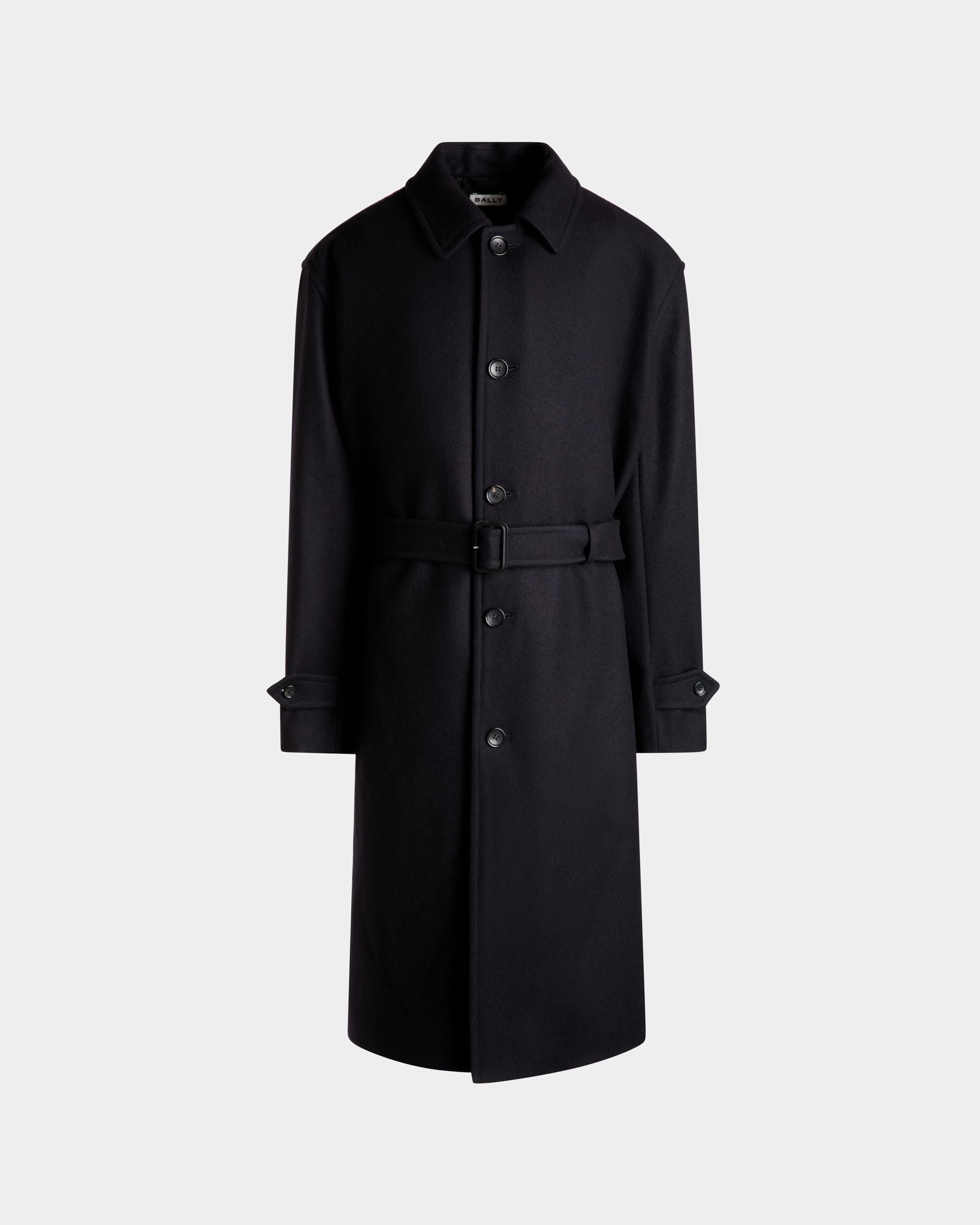 Manteau Droit En Laine Mélangée Navy Blue - Homme - Bally - 01