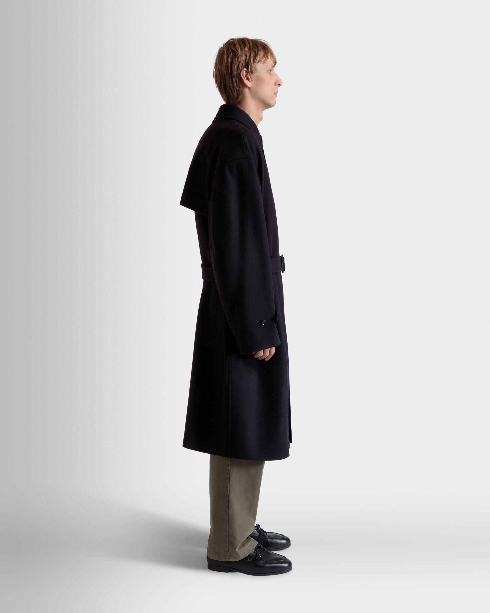 Manteau Droit En Laine Mélangée Navy Blue - Homme - Bally - 07
