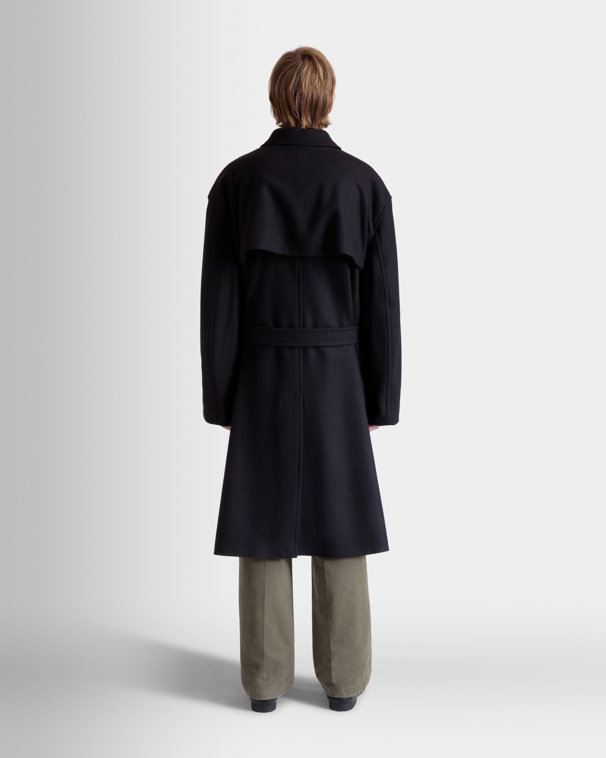 Manteau Droit En Laine Mélangée Navy Blue - Homme - Bally - 08