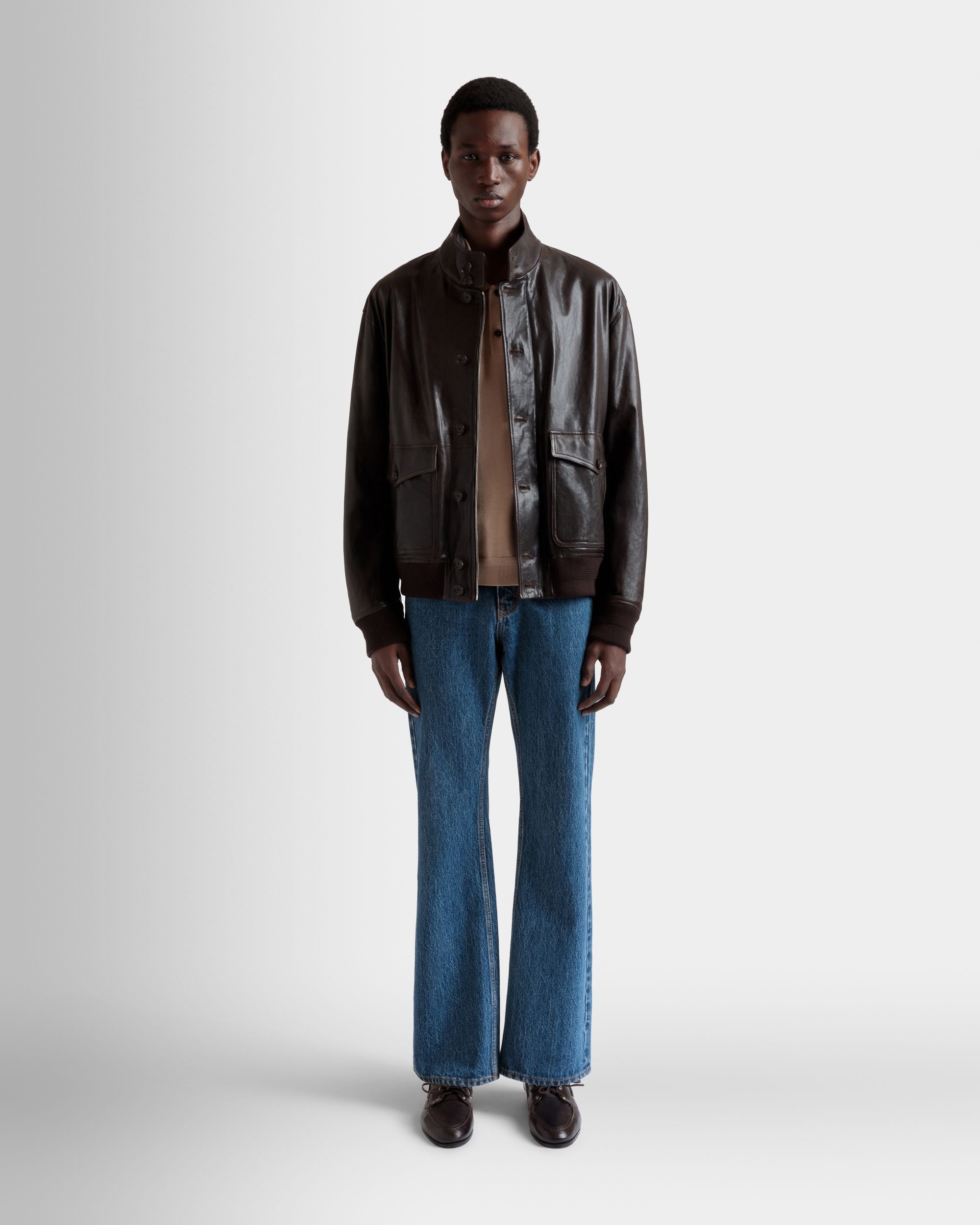 Blouson Jacket in Ebano Leather - Men's - Bally - 02
