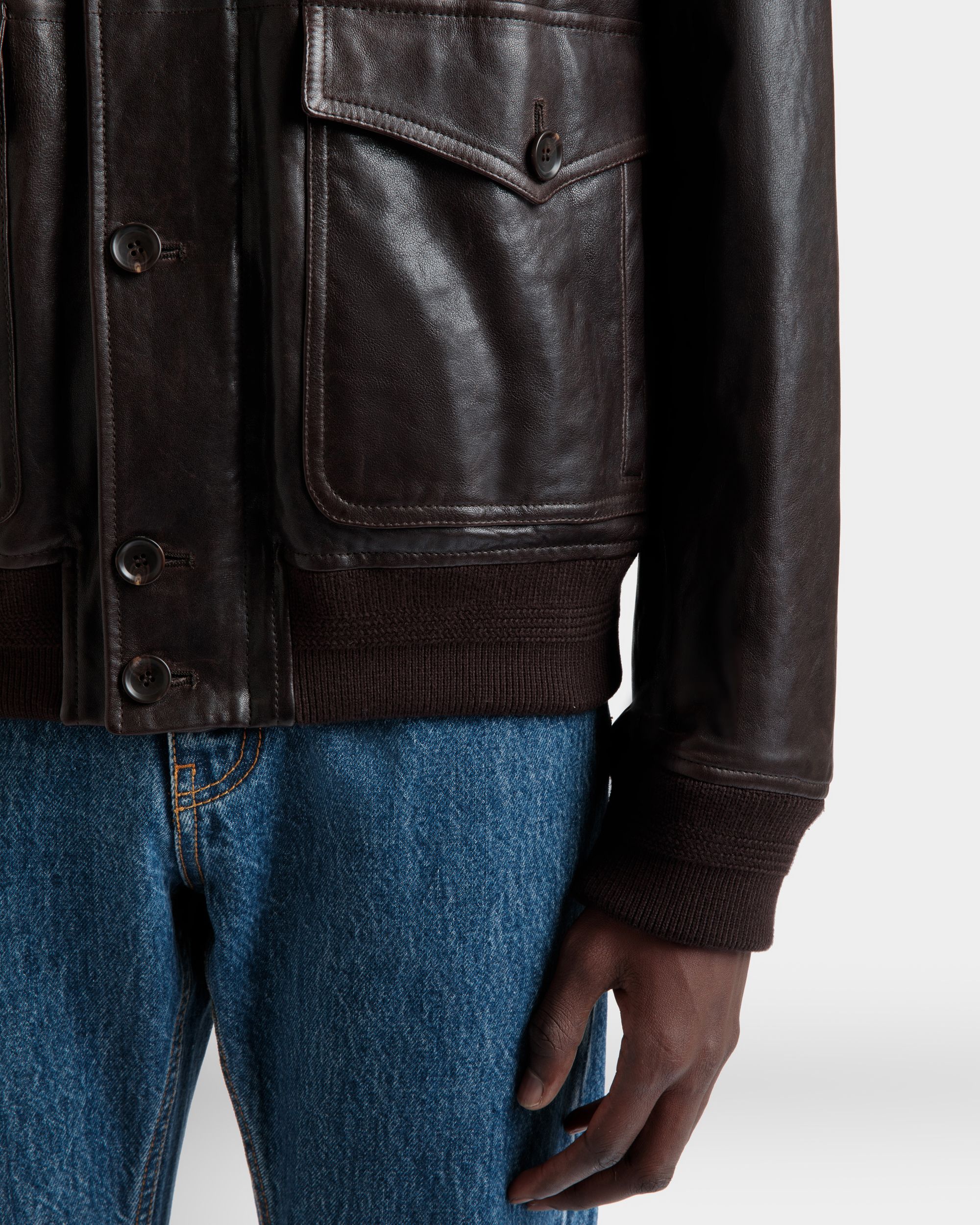 Blouson Jacket in Ebano Leather - Men's - Bally - 03