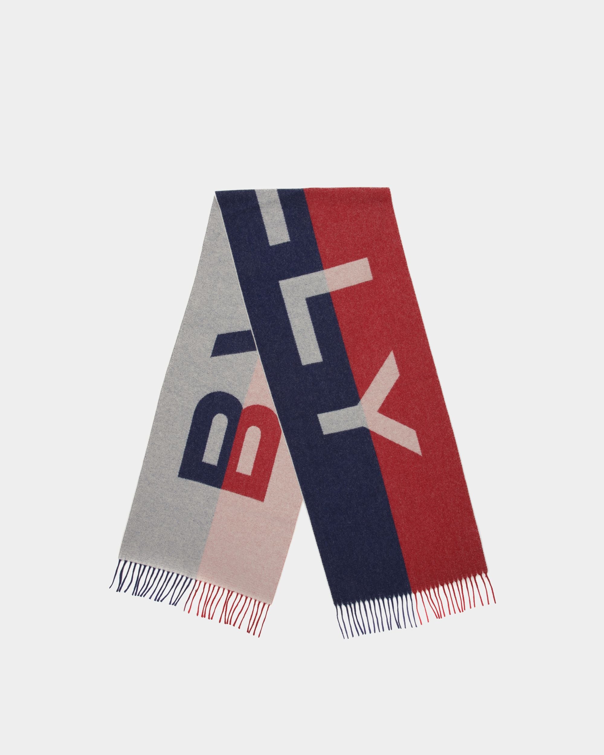 Two-Tone Logo Scarf In Deep Ruby And Marine Fabric - Men's - Bally - 01