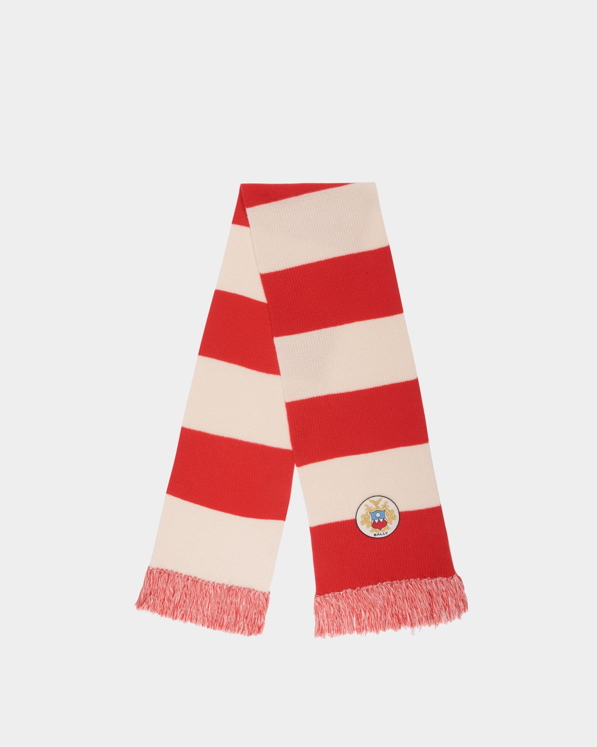 Écharpe Avec Logo Bally Crest En Laine Candy Red Et Ivoire - Homme - Bally - 01