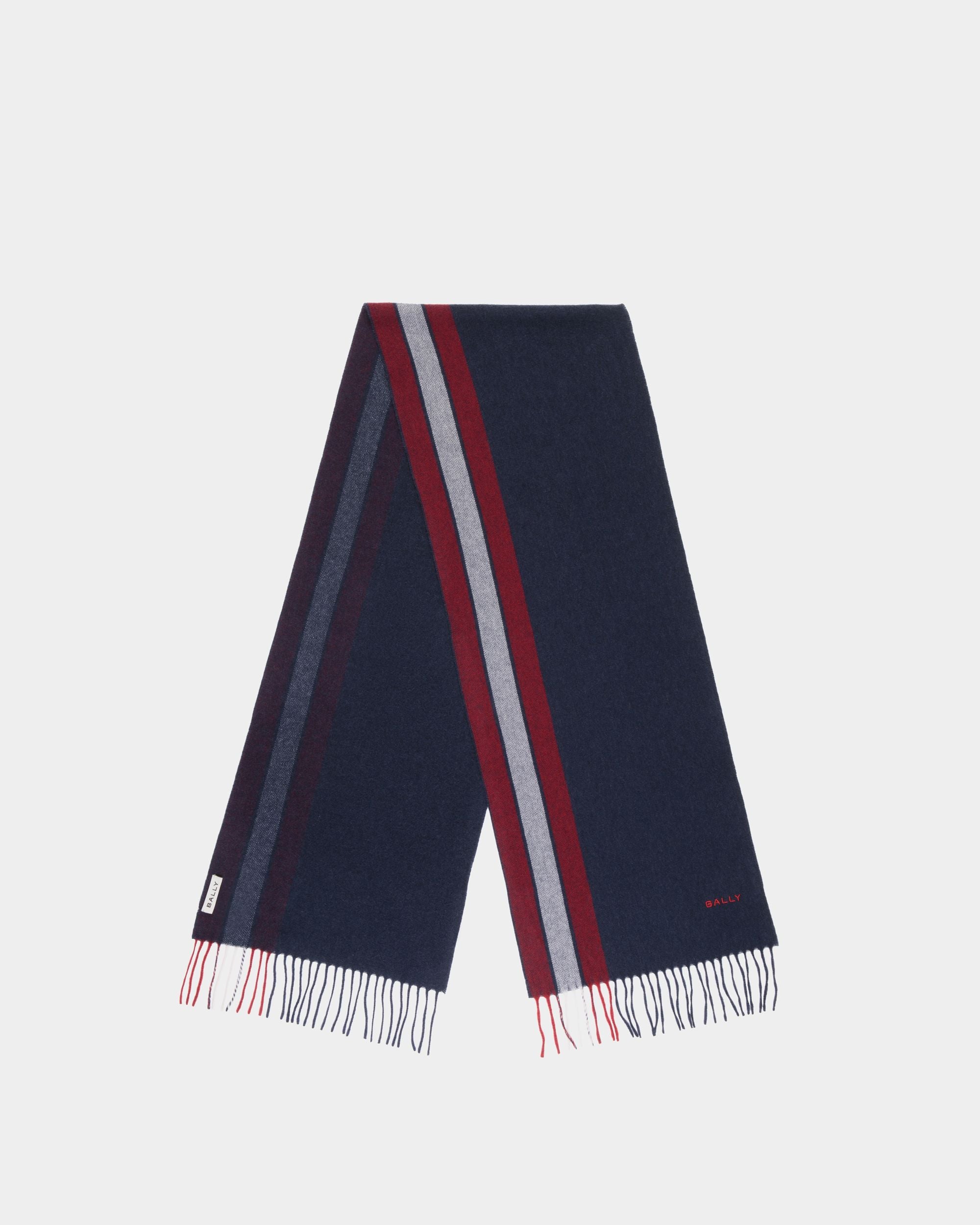 Scarf With Bally Ribbon in a Navy Blue Cashmere Blend - Men's - Bally - 01