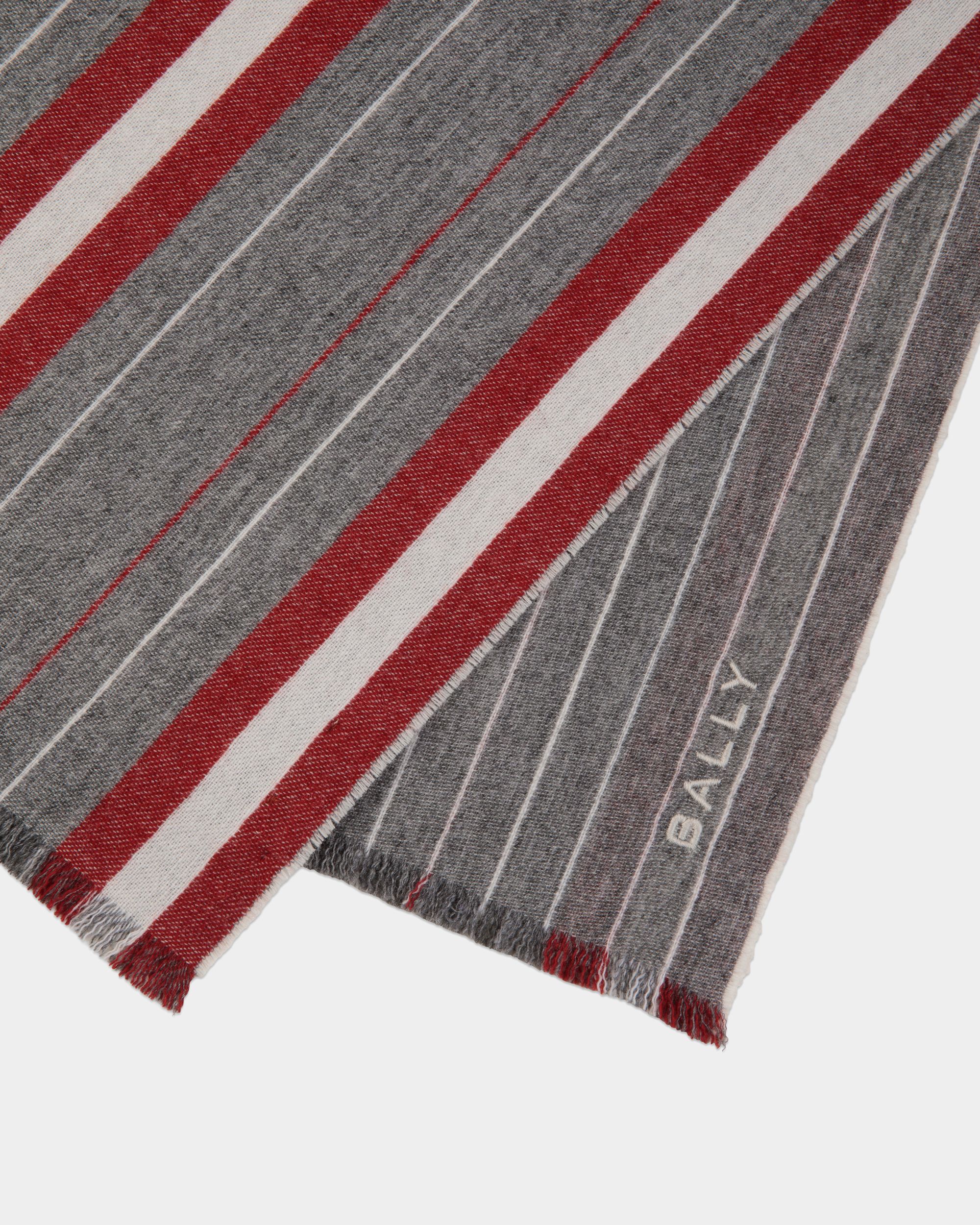Sciarpa In Lana Grigio Scuro Con Motivo A Righe - Uomo - Bally - 03