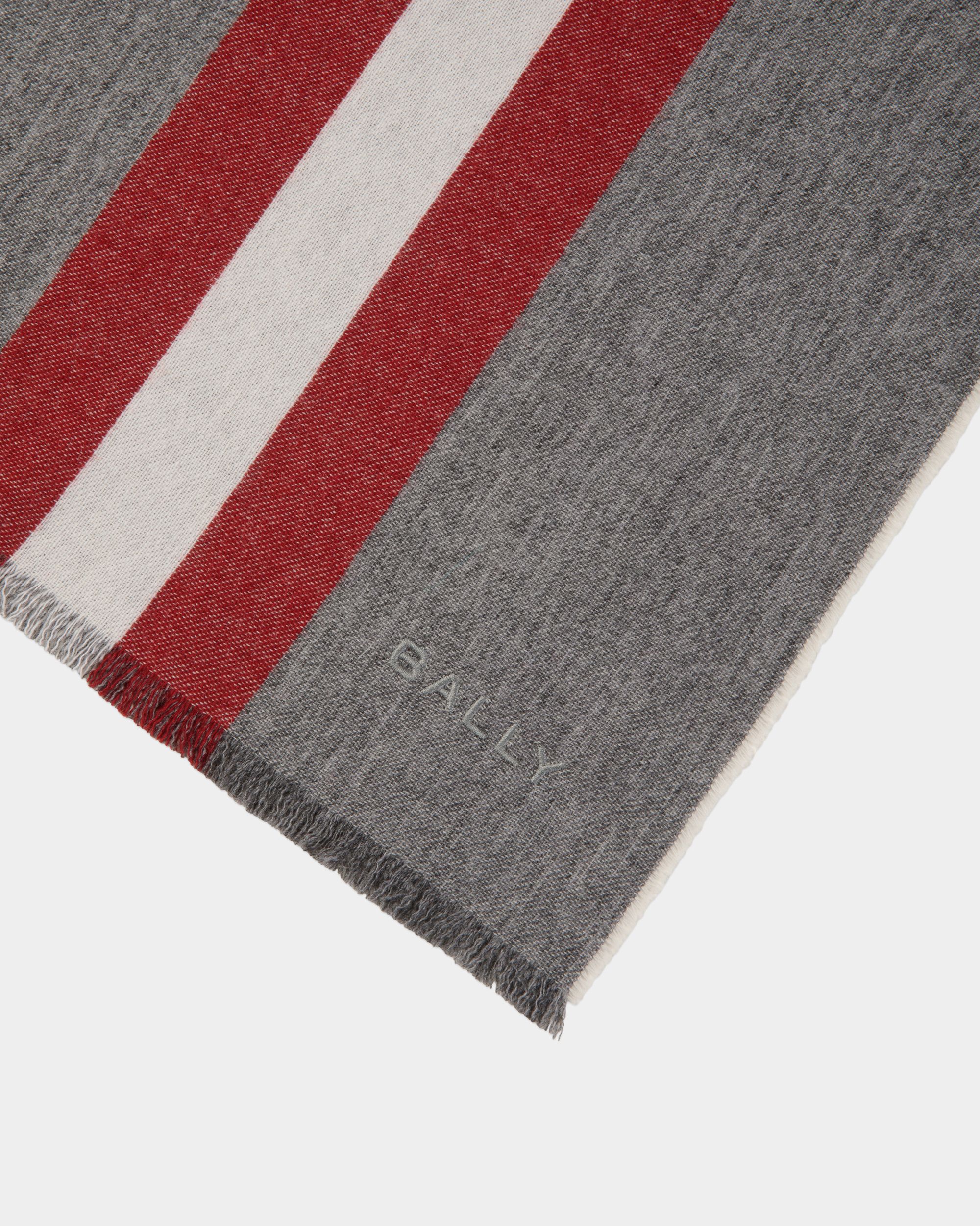 Scarf With a Bally Ribbon in Dark Grey Wool - Men's - Bally - 03