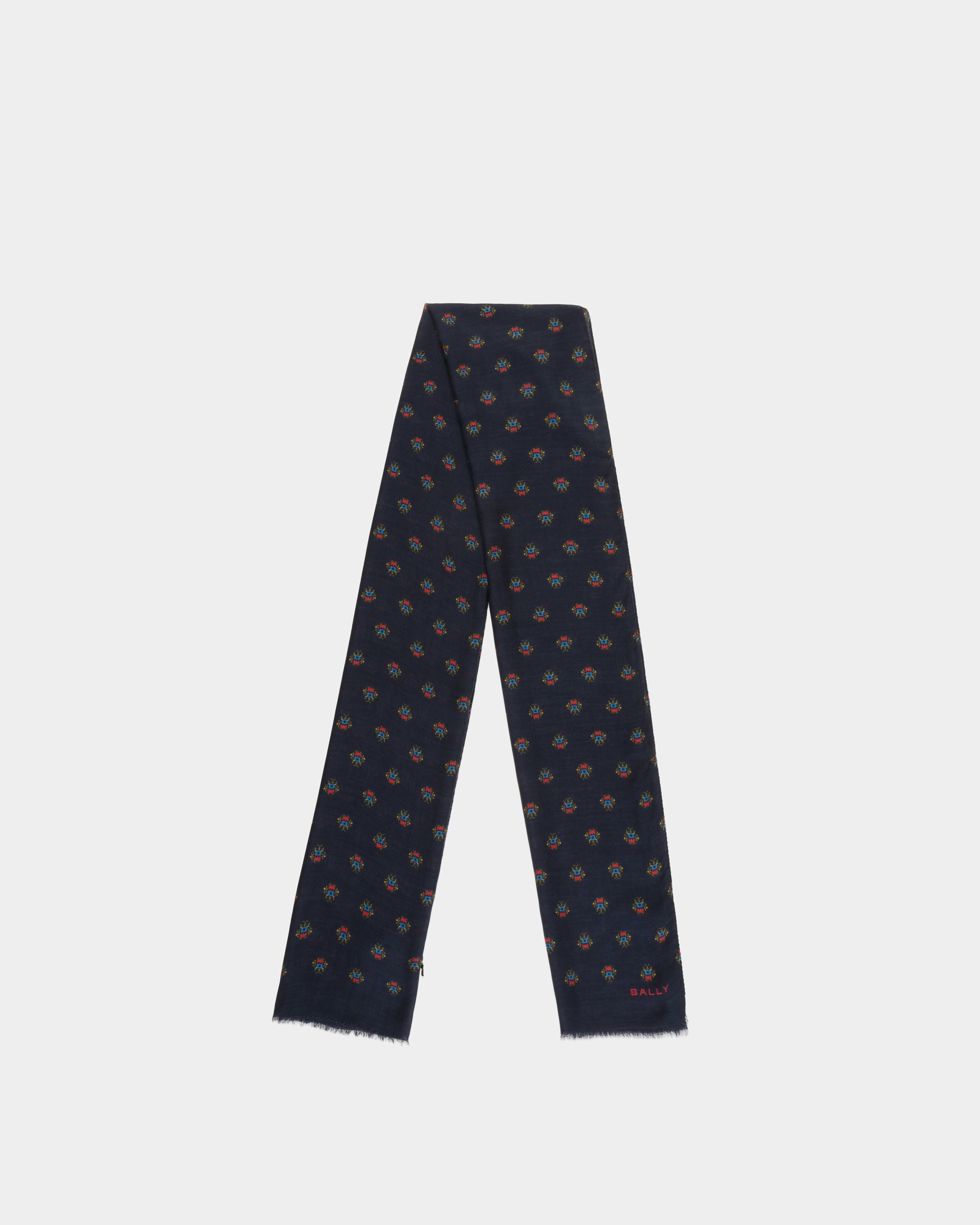 Sciarpa Con Stampa Bally Crest Allover In Modal E Cashmere Navy Blue - Uomo - Bally - 01