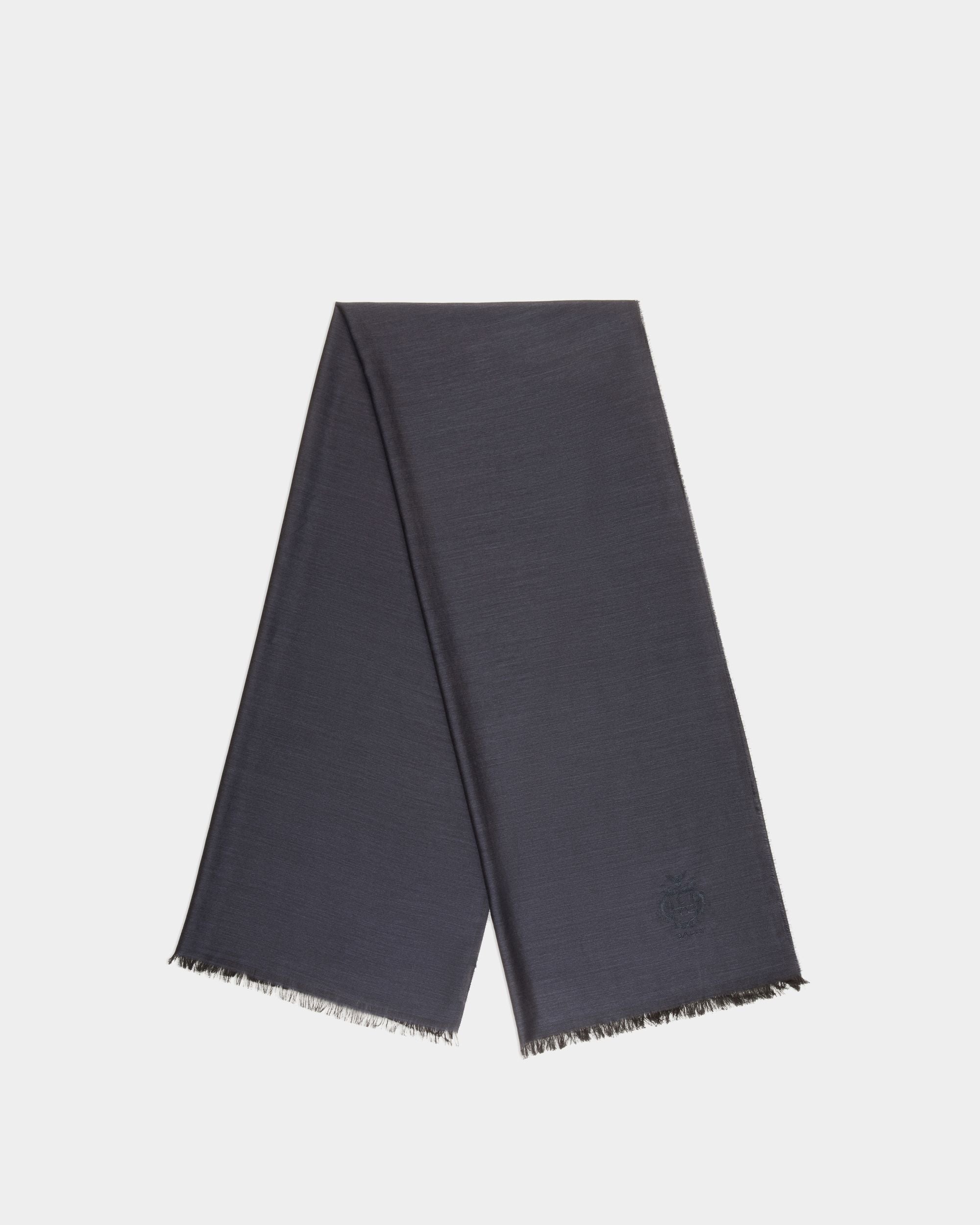 Sciarpa In Seta E Cashmere Navy Blue Con Stemma Bally Crest - Uomo - Bally - 01