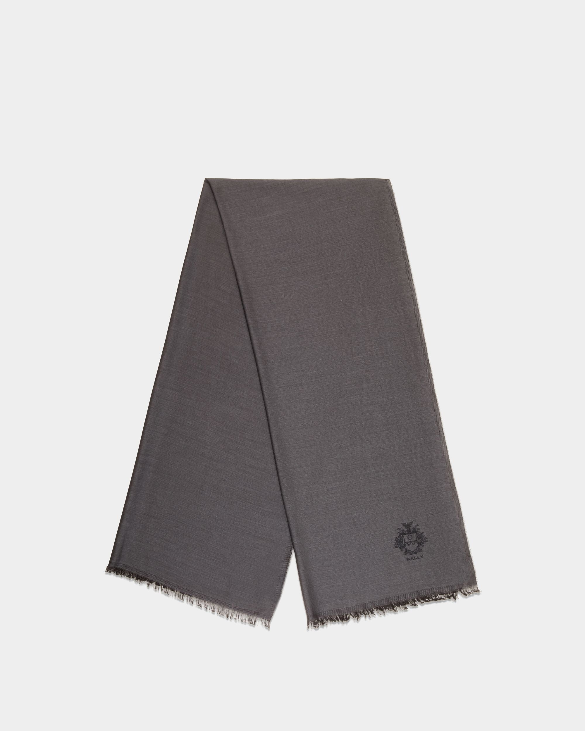 Sciarpa In Cashmere E Seta Grigio Scuro Con Stemma Bally Crest - Uomo - Bally - 01