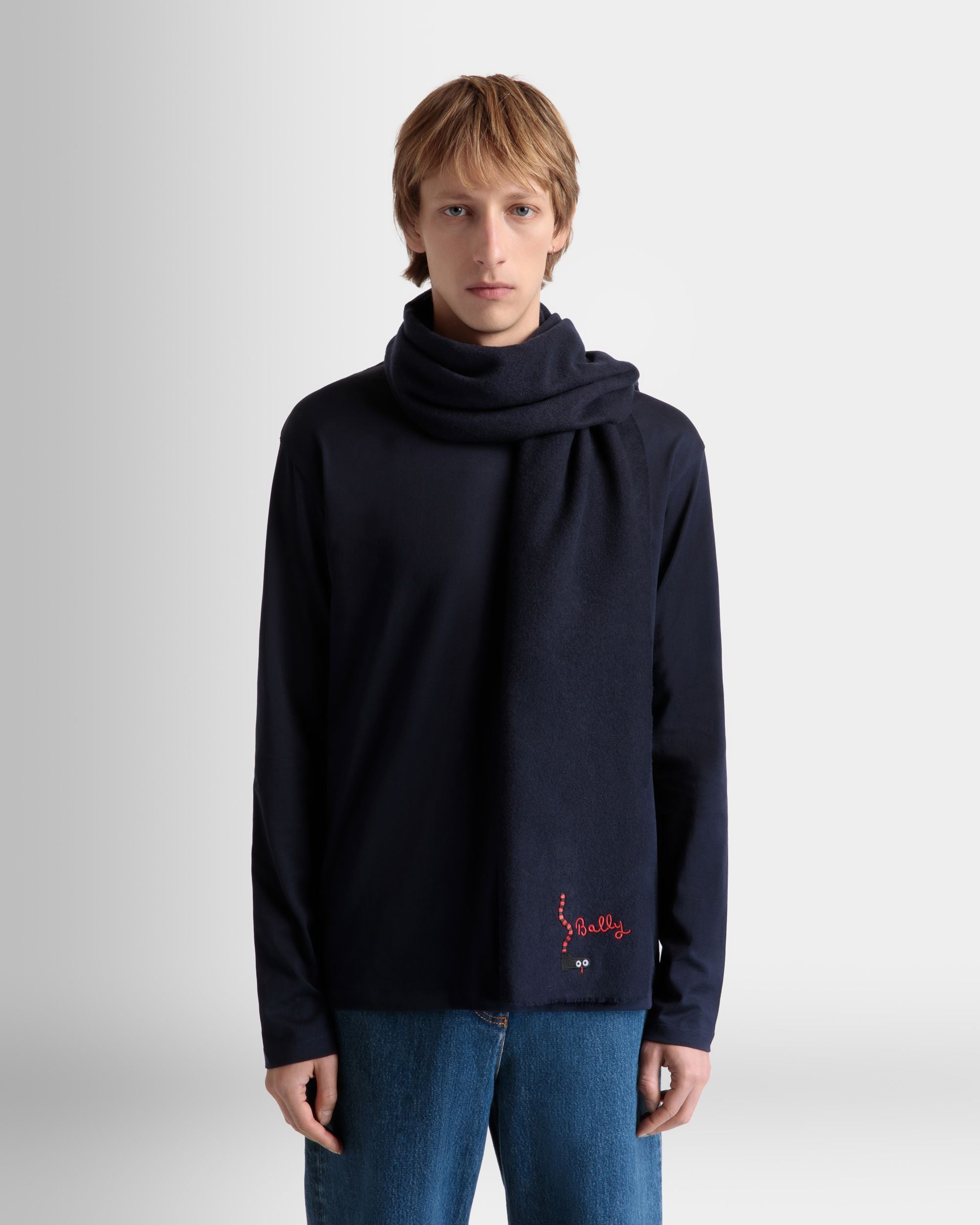 Sciarpa In Lana Navy Blue - Uomo - Bally - 02