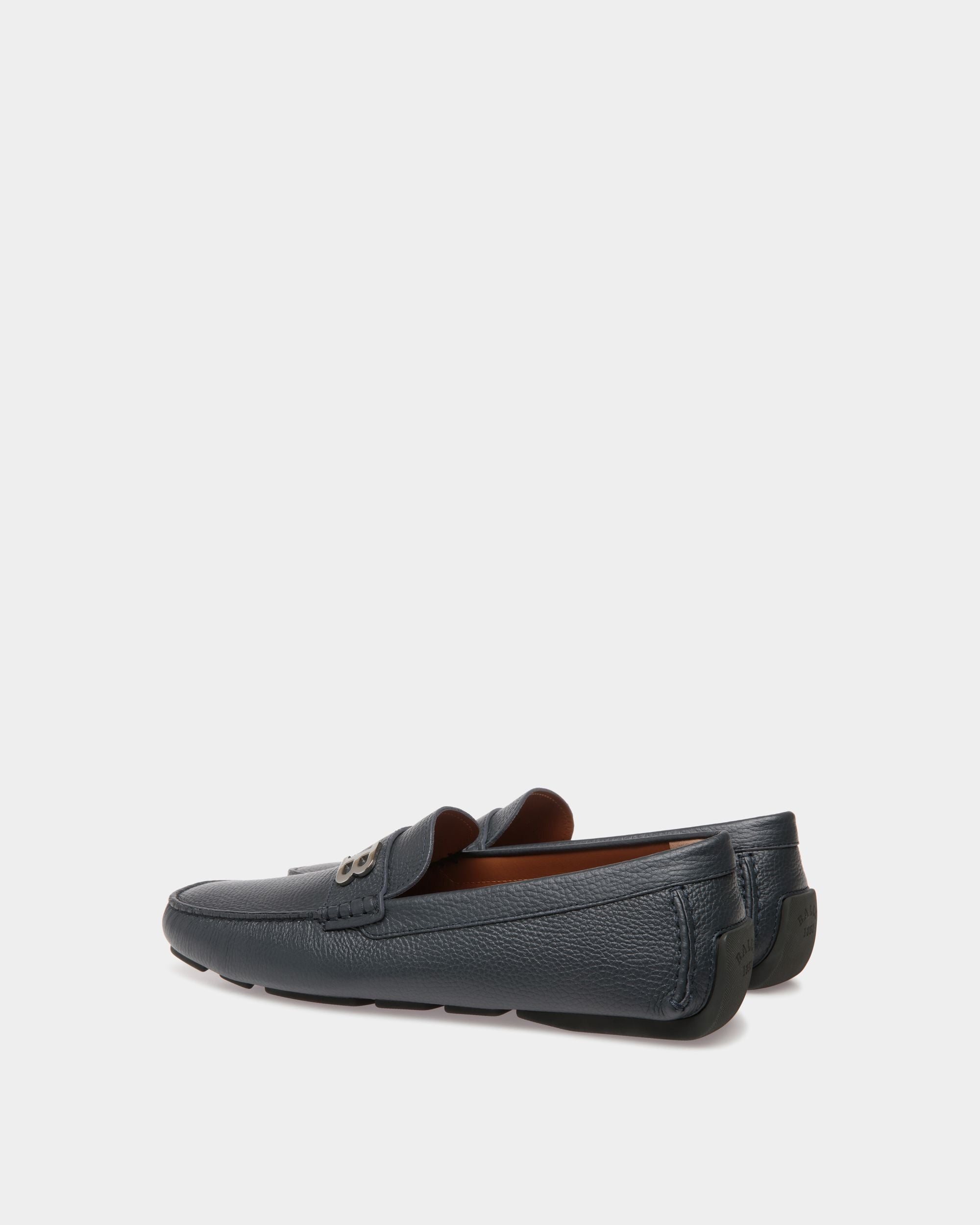 Driver in Blue Grained Leather - Men's - Bally - 03