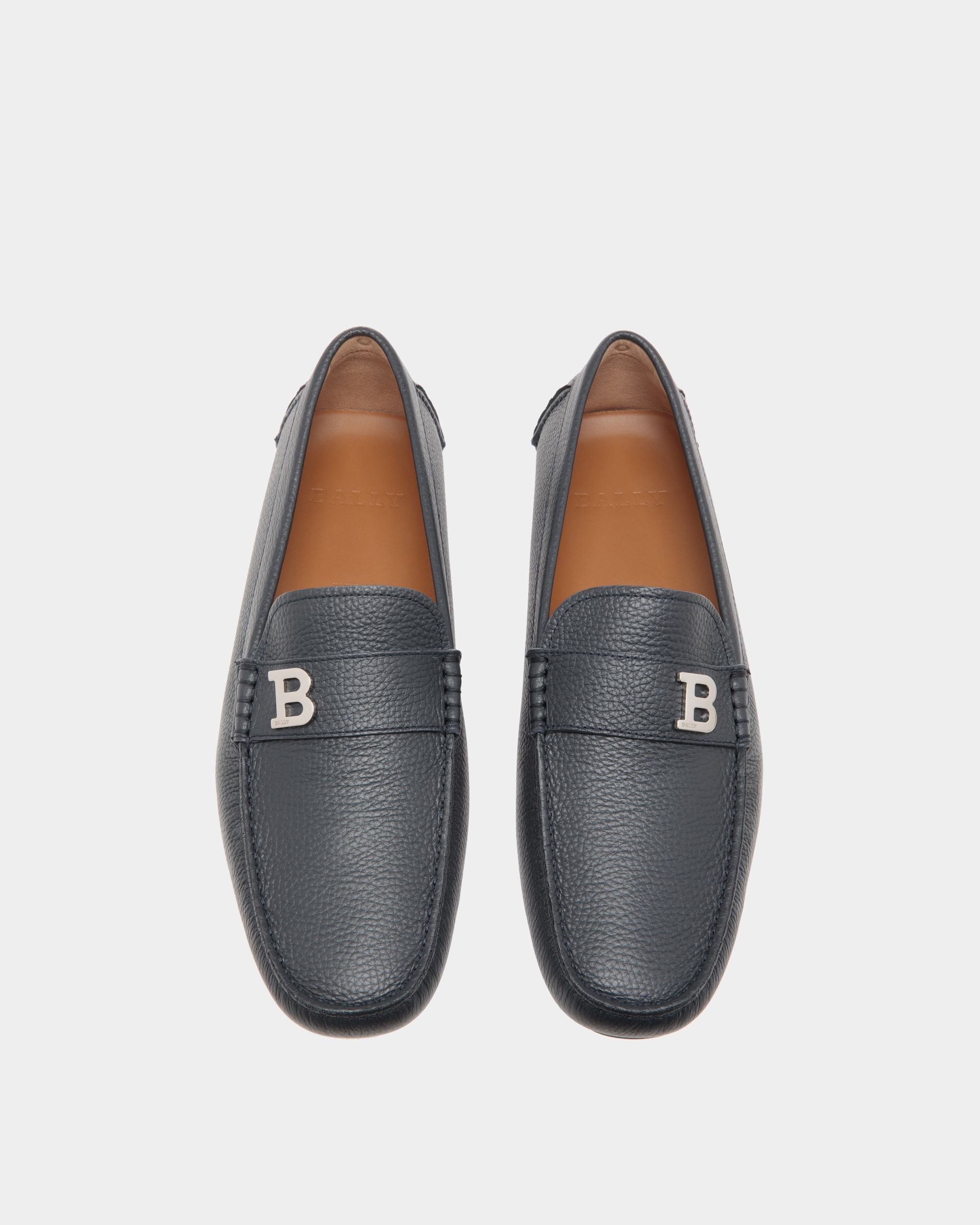 Driver in Blue Grained Leather - Men's - Bally - 04