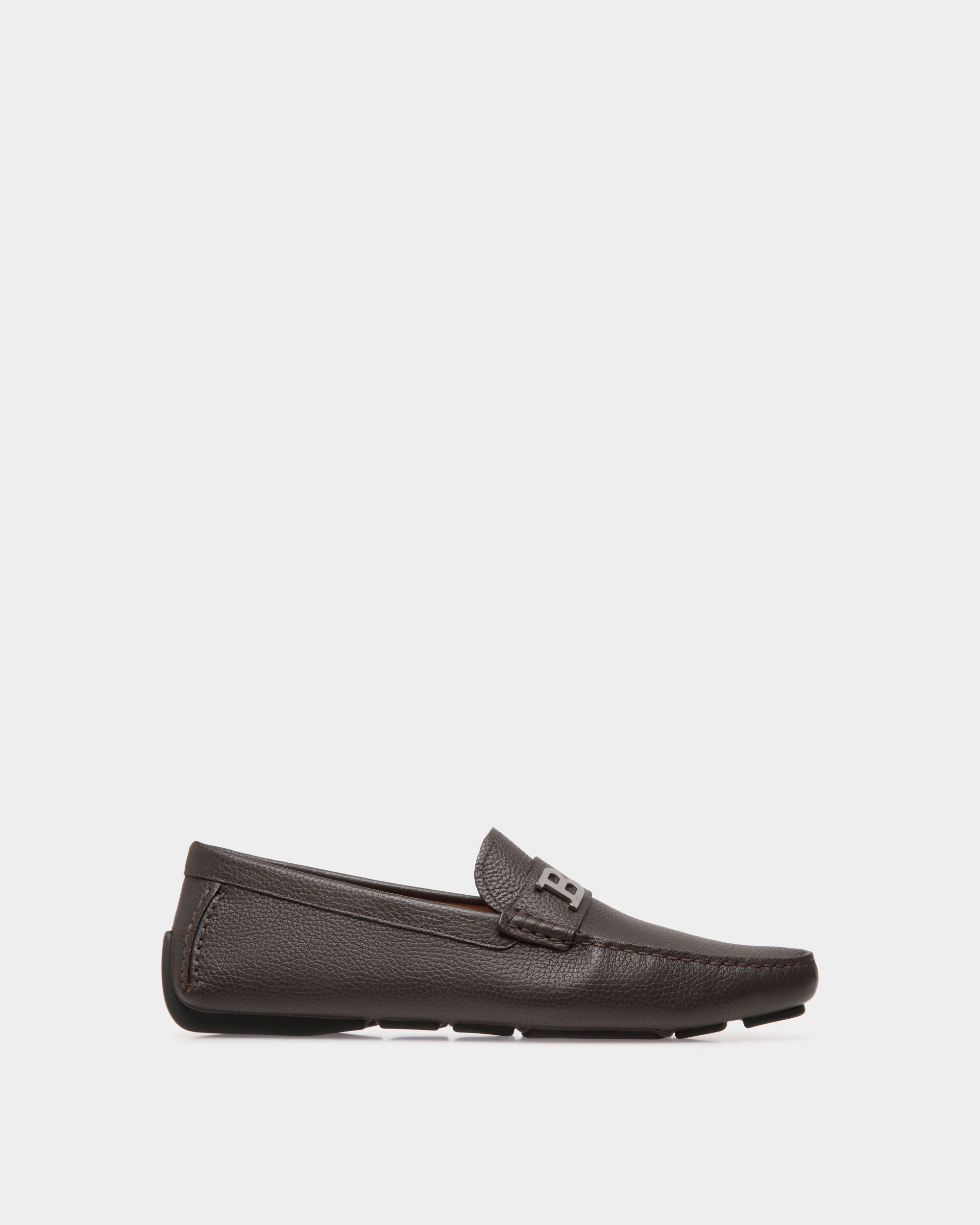 Driver in Brown Grained Leather - Men's - Bally - 01