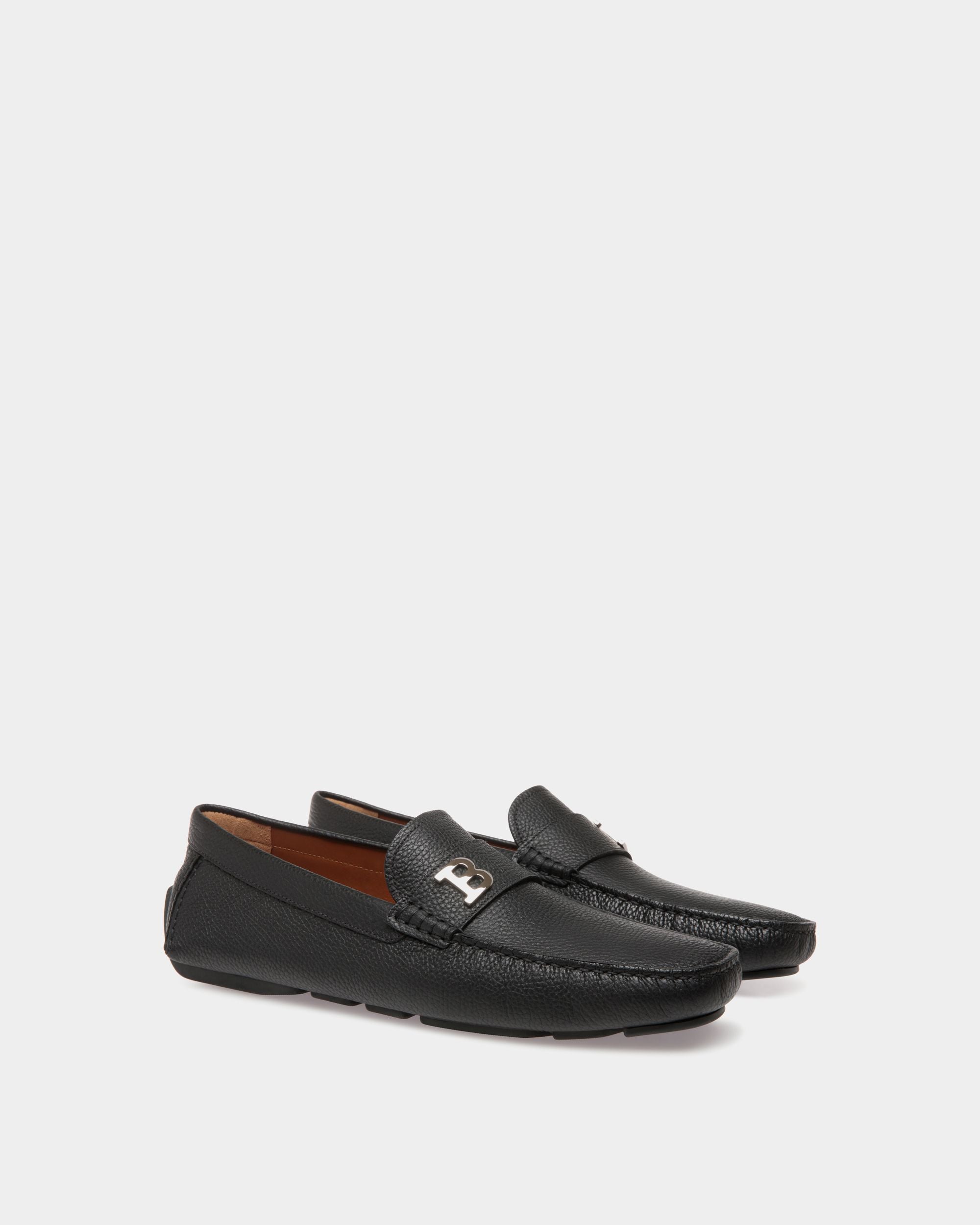 Driver in Black Grained Leather - Men's - Bally - 02