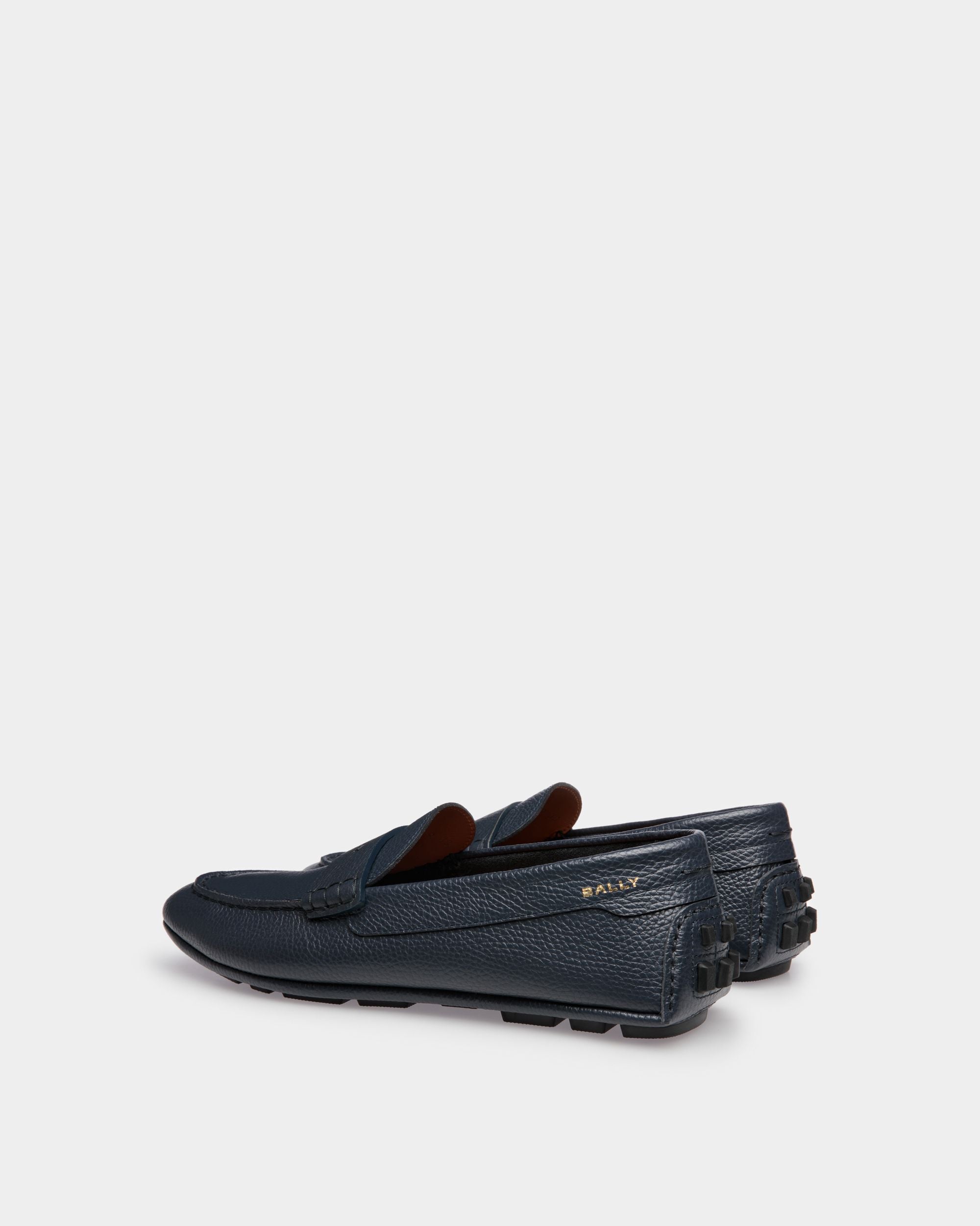 Kerbs Driver-Schuh Aus Genarbtem Leder In Blau - Herren - Bally - 02