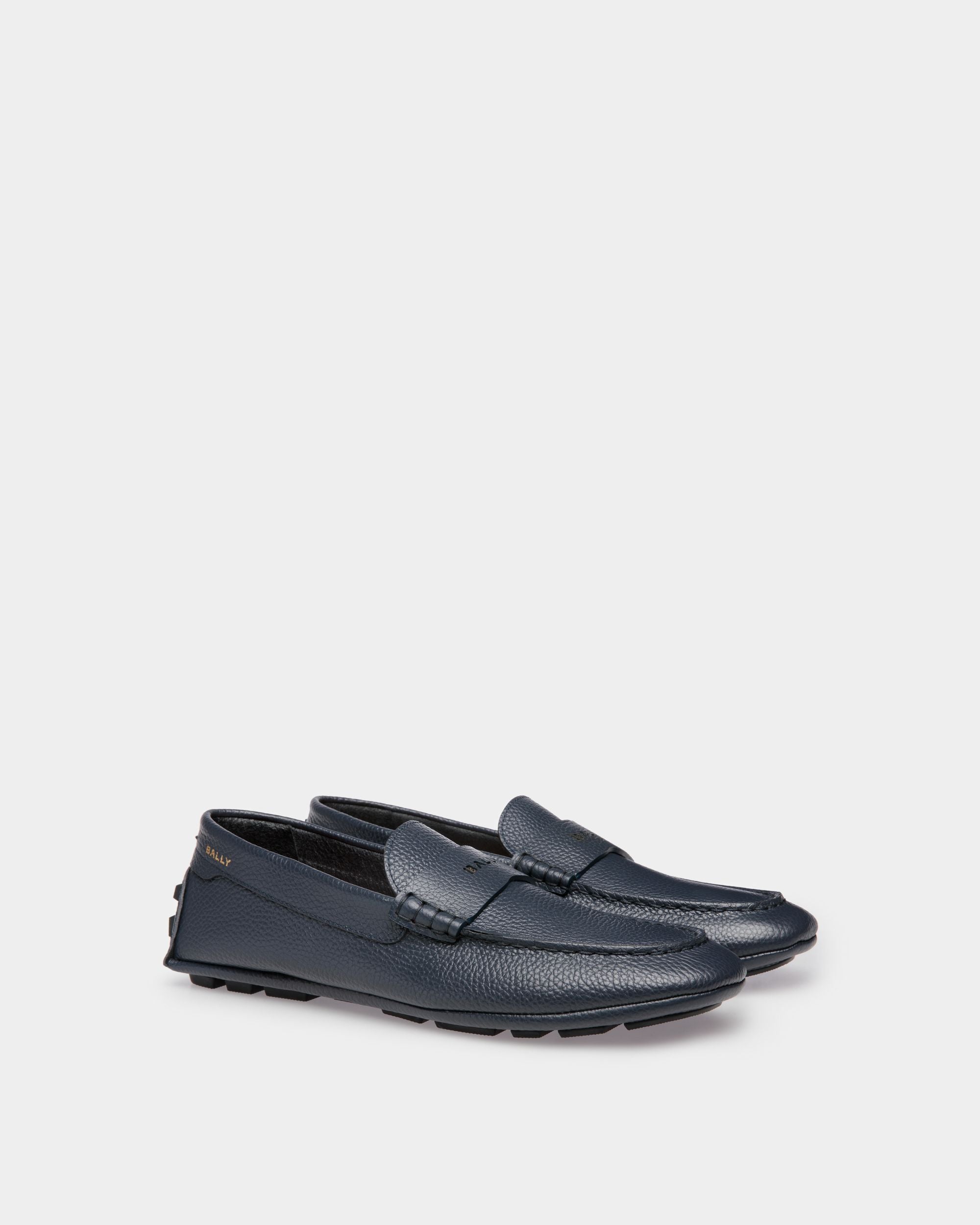 Kerbs Driver-Schuh Aus Genarbtem Leder In Blau - Herren - Bally - 03