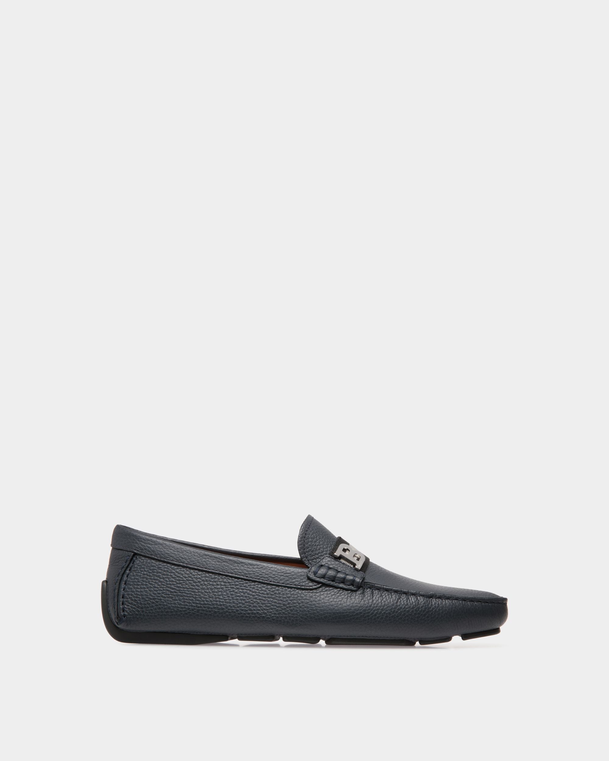 Chaussure Driver En Cuir Grainé Bleu - Homme - Bally - 01