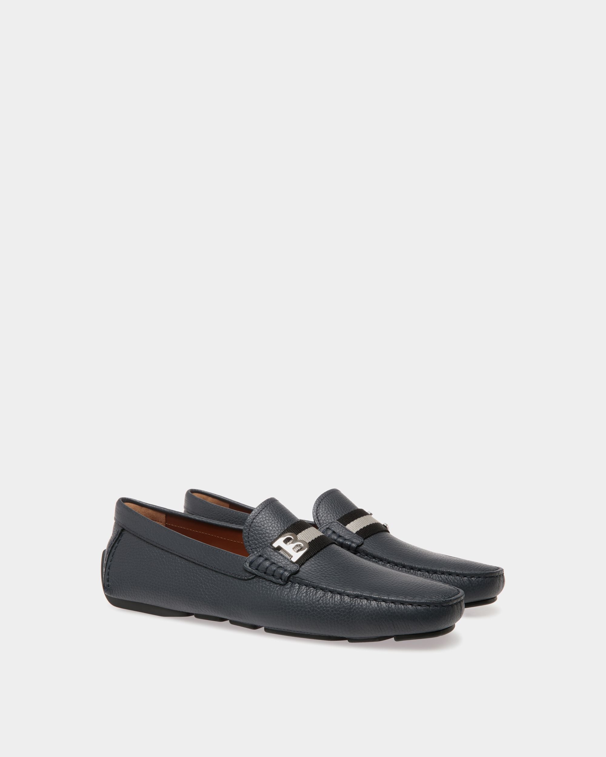 Chaussure Driver En Cuir Grainé Bleu - Homme - Bally - 02