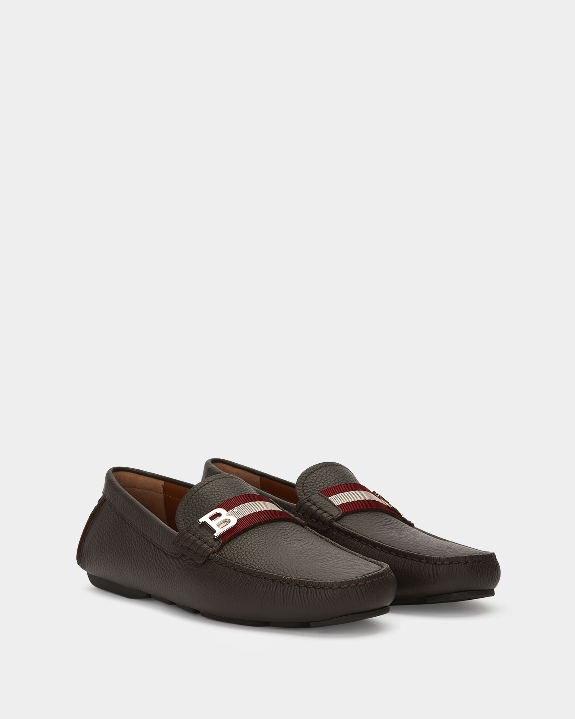 Driver in Brown Grained Leather - Men's - Bally - 02