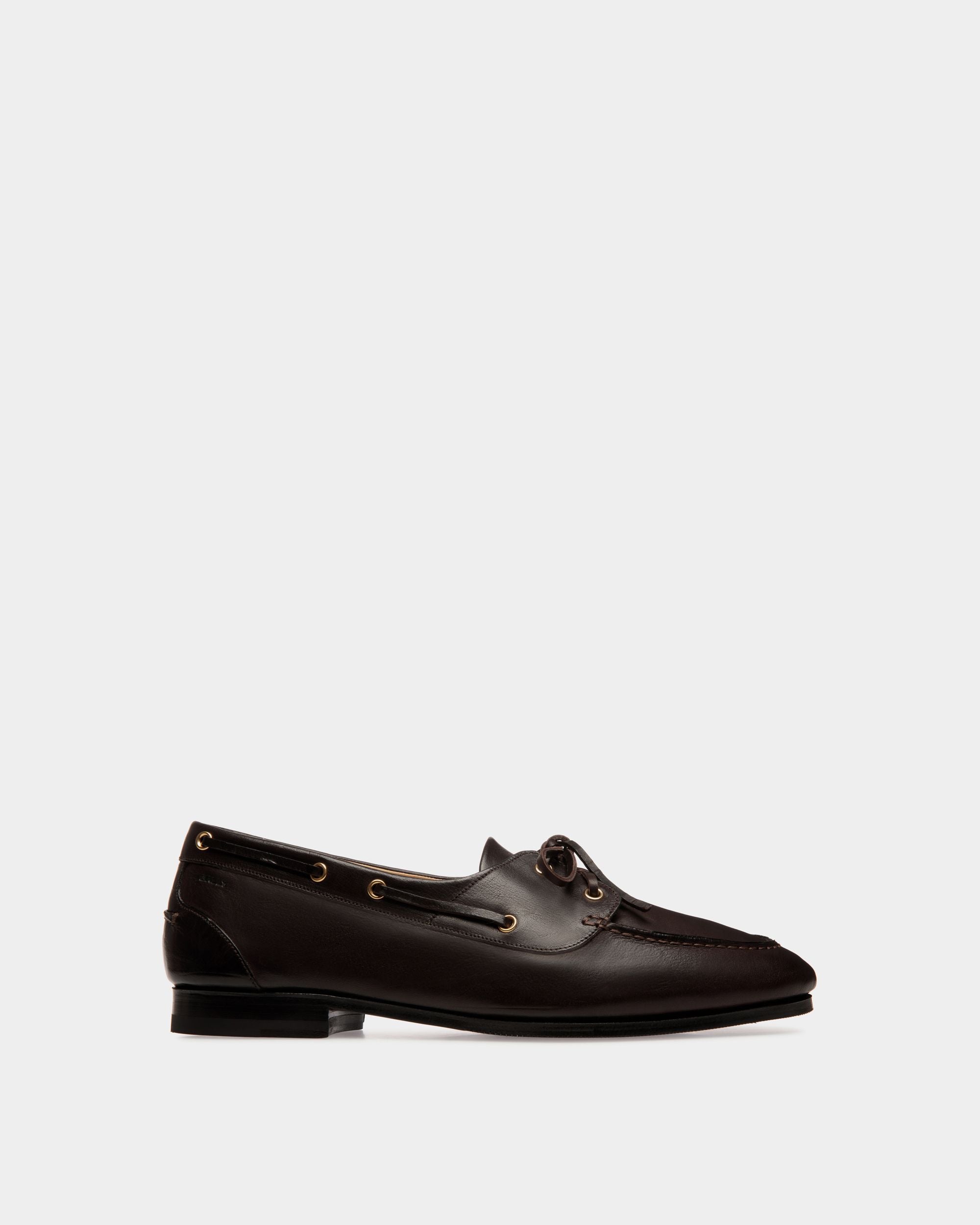 Plume Moccasin in Dark Brown Leather - Men's - Bally - 01