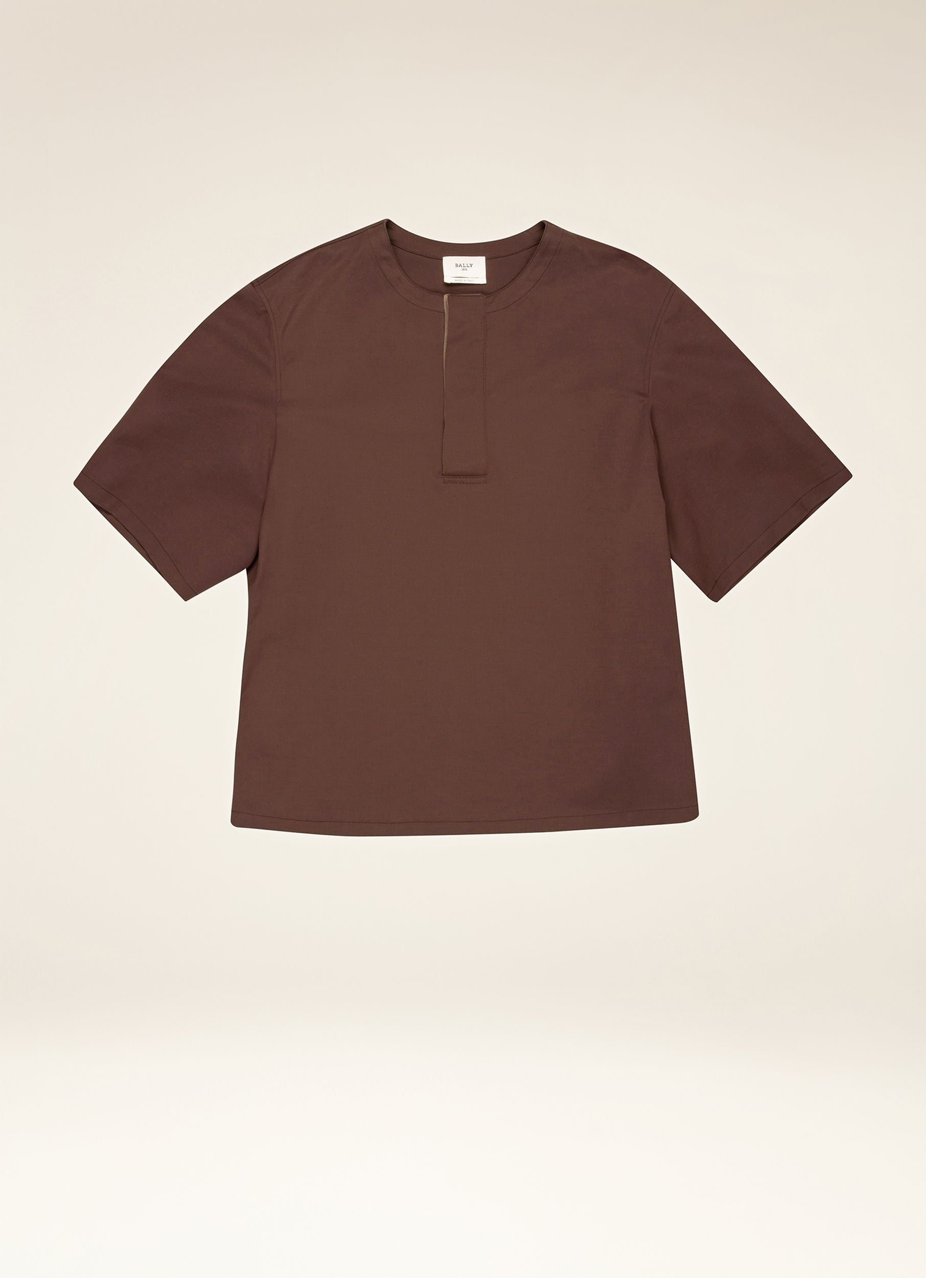 Poloshirt Ohne Kragen Oberteil Aus Ebenholzbraunem Baumwollmischgewebe - Herren - Bally - 01