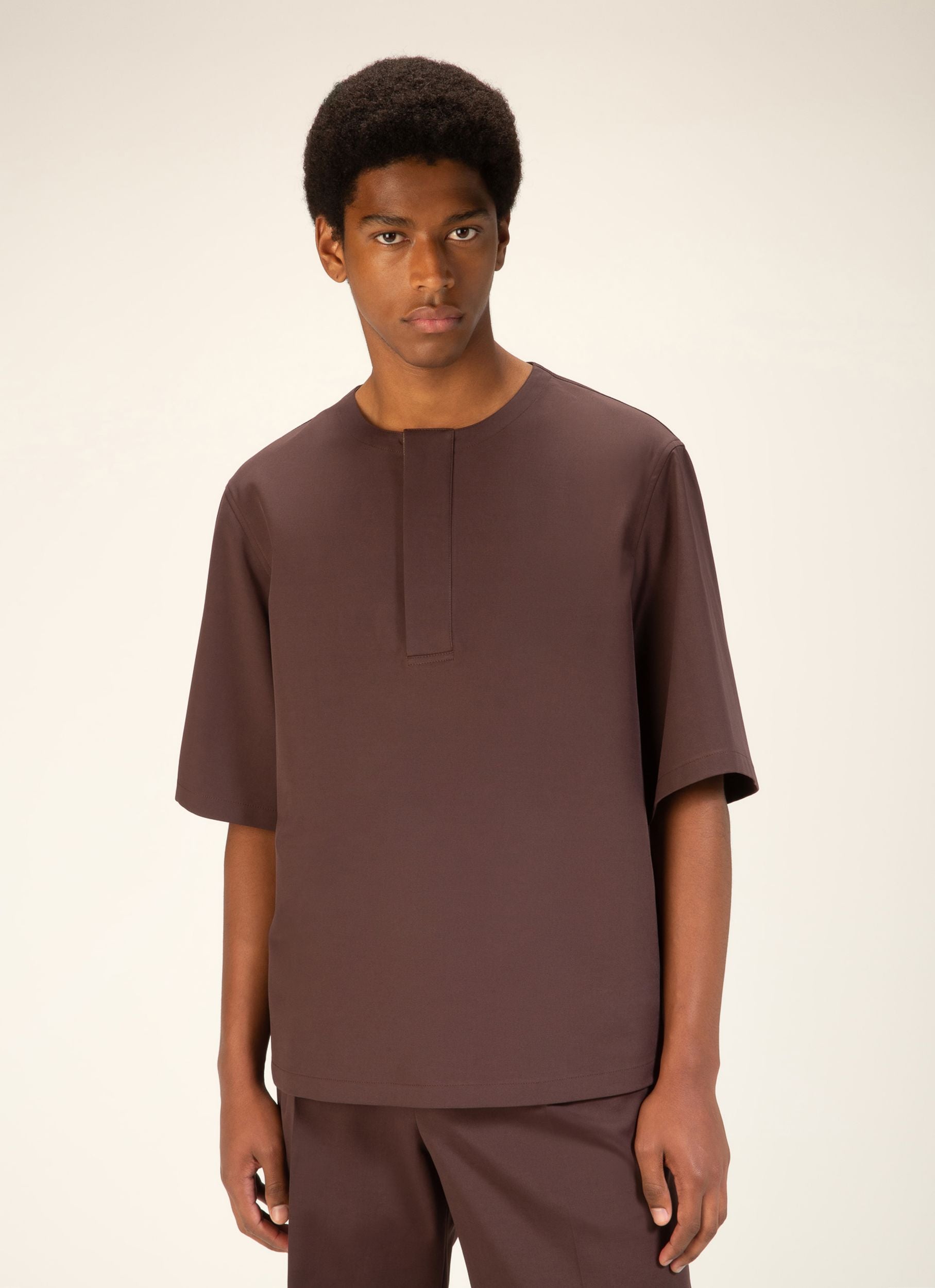 Poloshirt Ohne Kragen Oberteil Aus Ebenholzbraunem Baumwollmischgewebe - Herren - Bally - 03