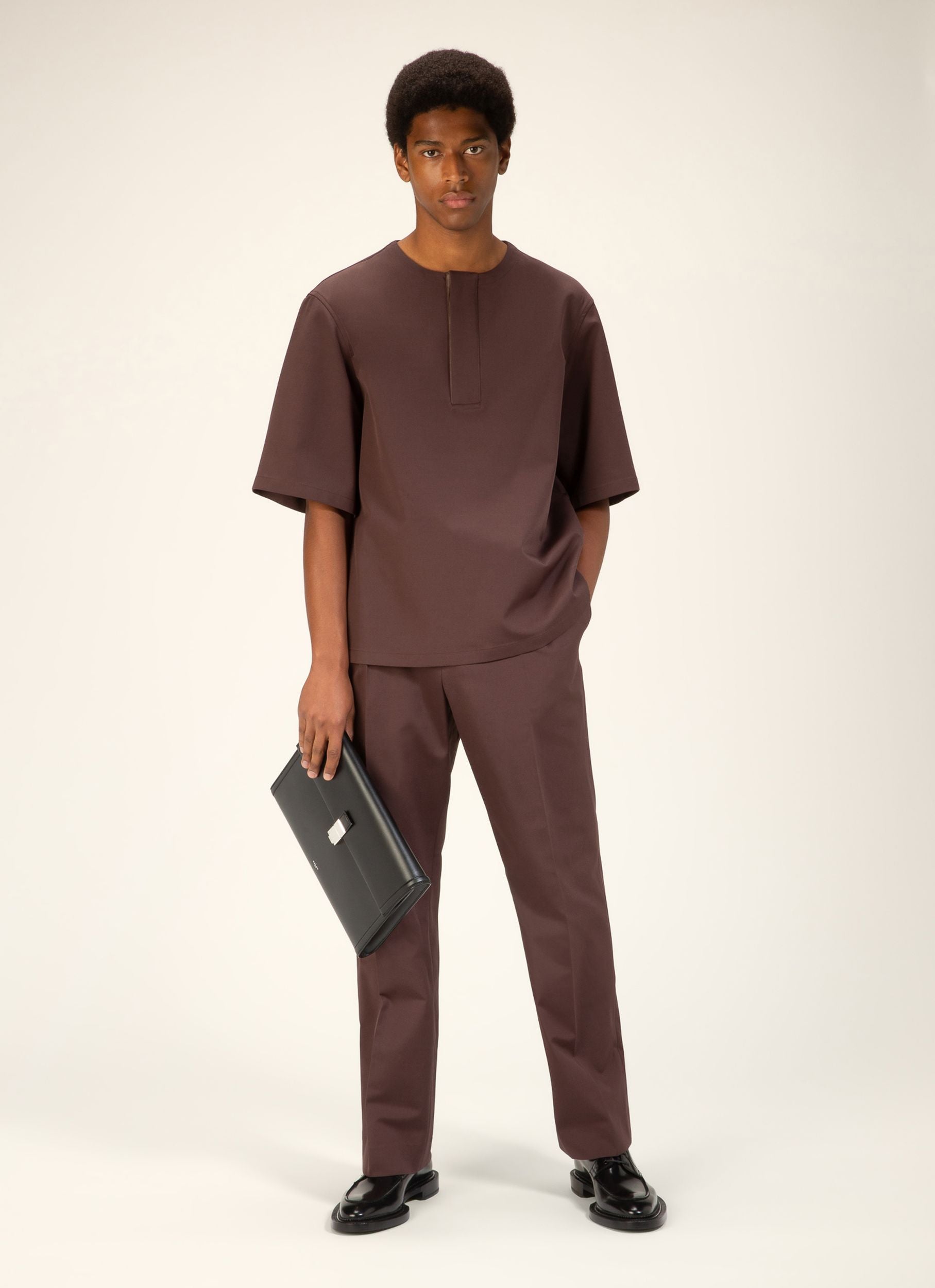 Poloshirt Ohne Kragen Oberteil Aus Ebenholzbraunem Baumwollmischgewebe - Herren - Bally - 05