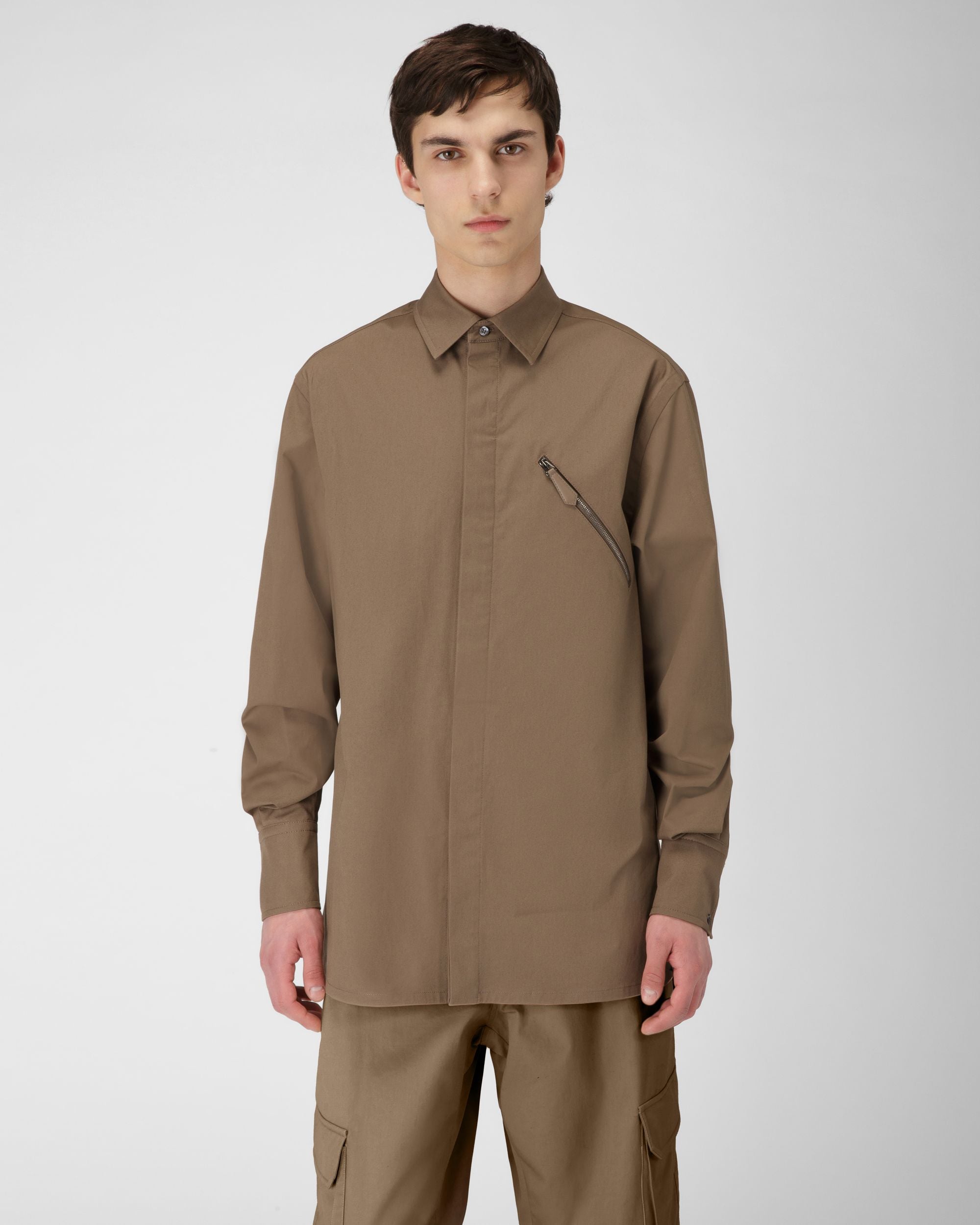Chemise En Coton Extensible Taupe - Homme - Bally - 01