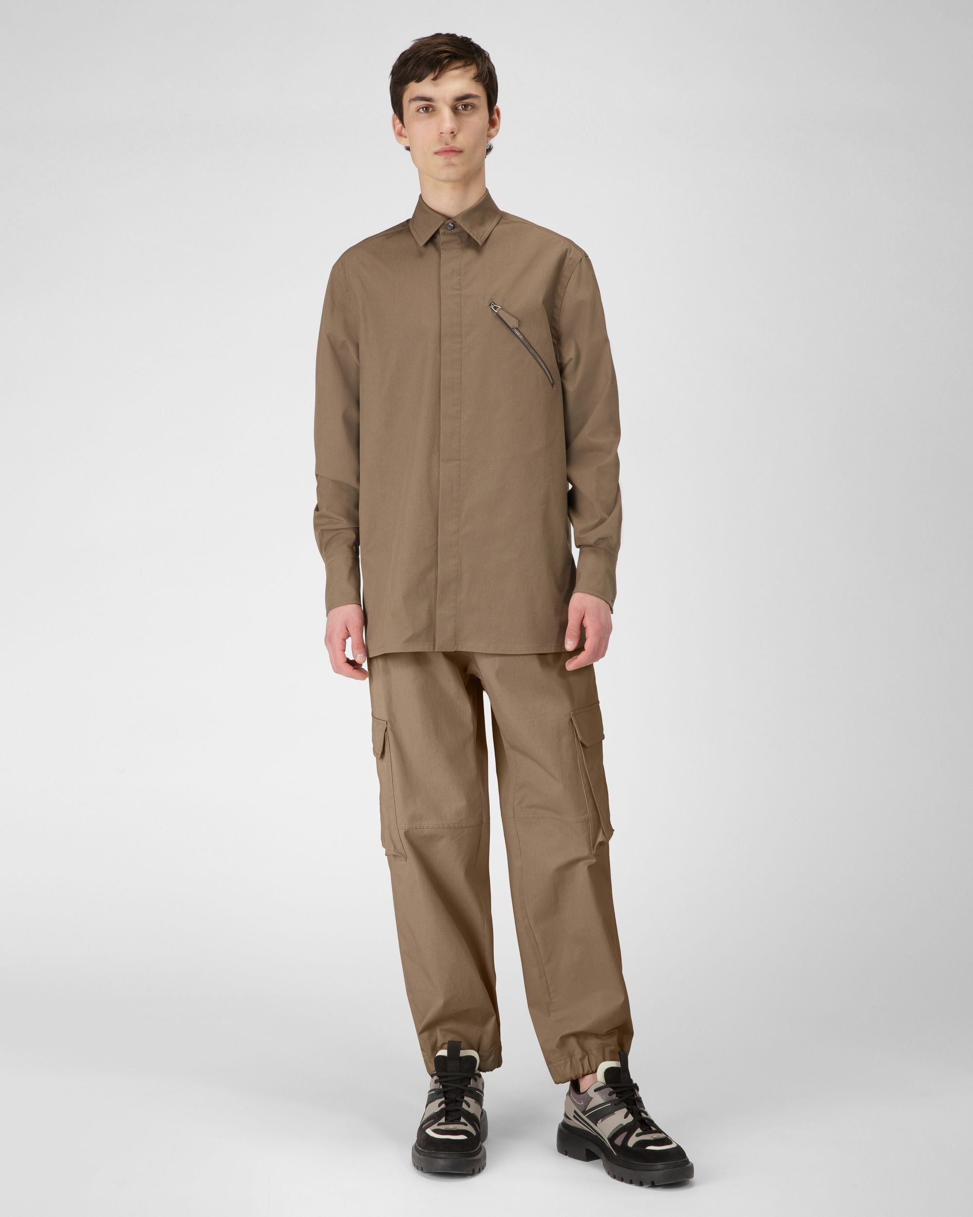 Chemise En Coton Extensible Taupe - Homme - Bally - 05