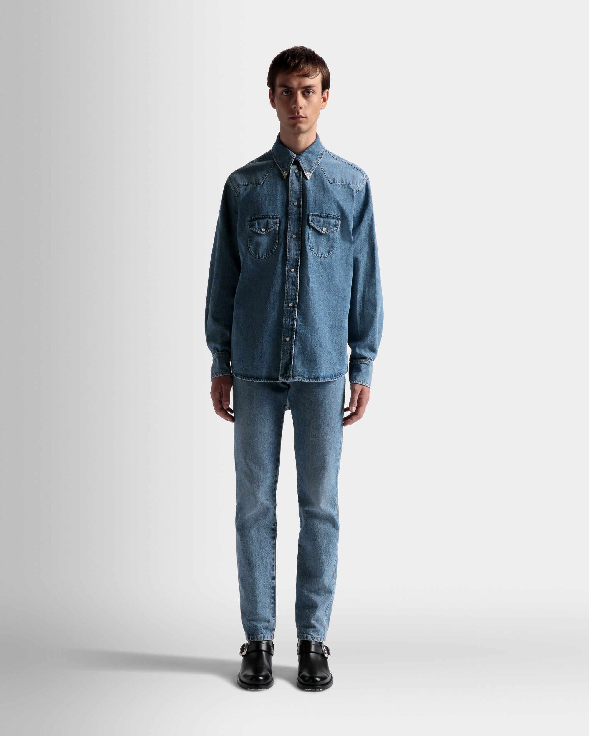 Chemise Western En Denim Bleu Clair - Homme - Bally - 02
