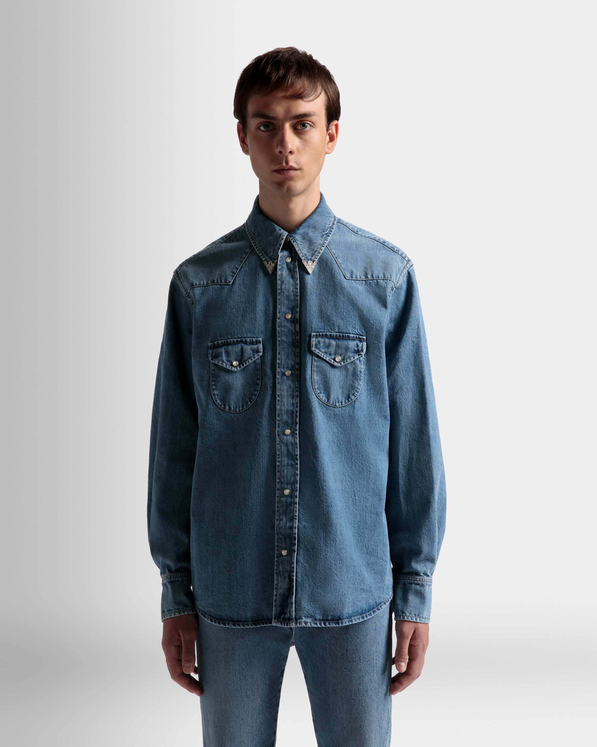 Chemise Western En Denim Bleu Clair - Homme - Bally - 03