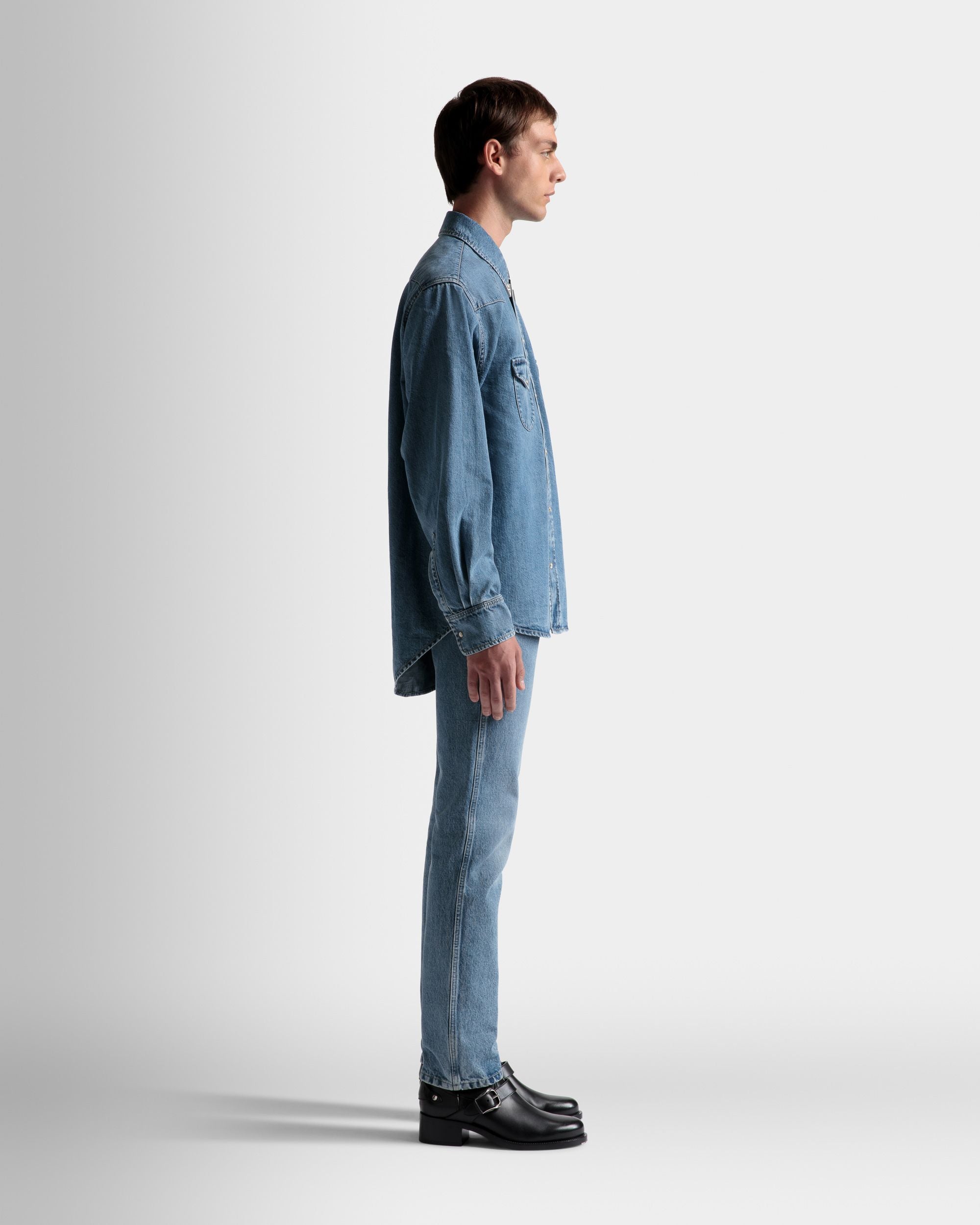 Chemise Western En Denim Bleu Clair - Homme - Bally - 05