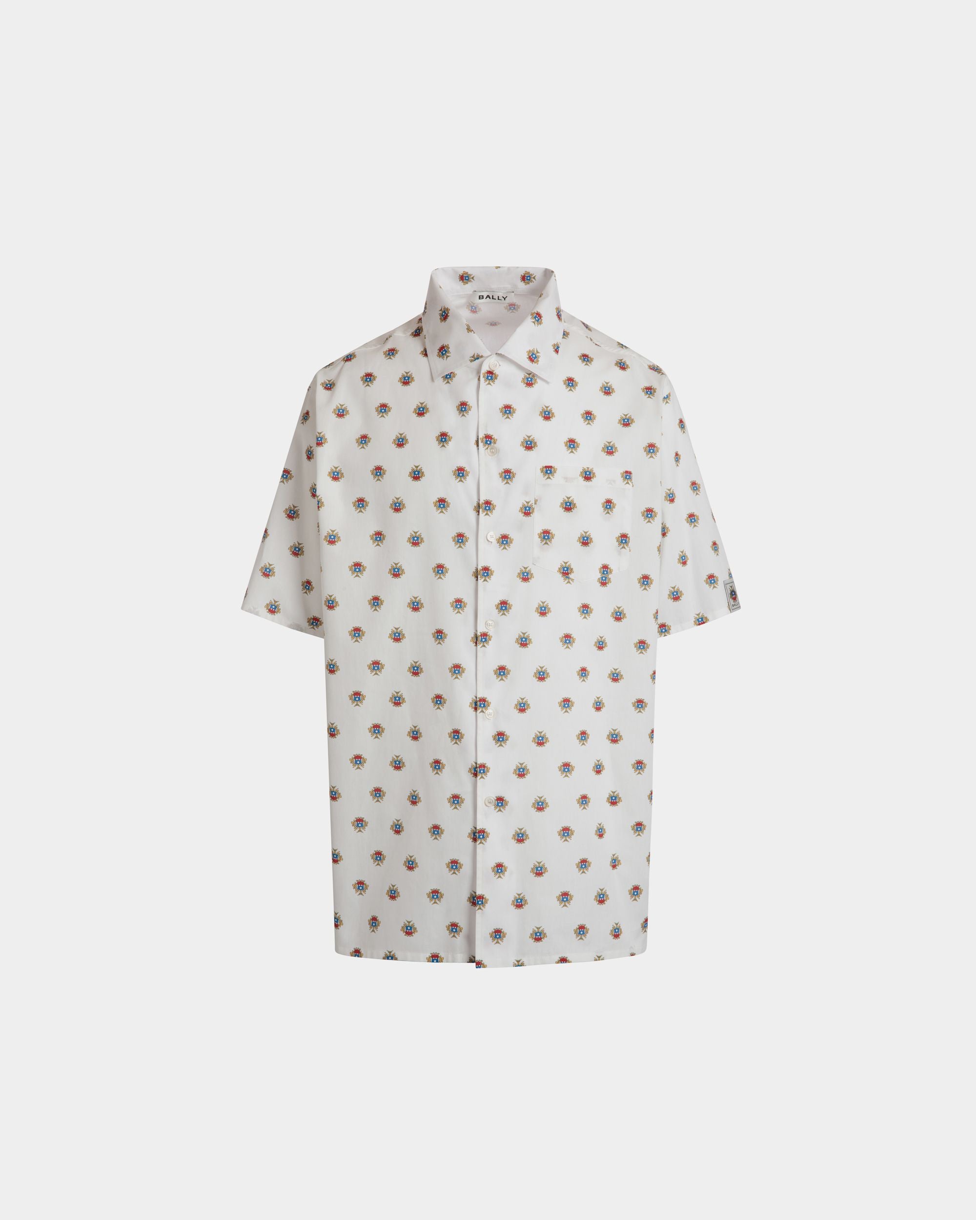 Bowlinghemd Aus Weißer Baumwolle Mit Durchgehendem Bally-Crest-Print - Uomo - Bally - 01