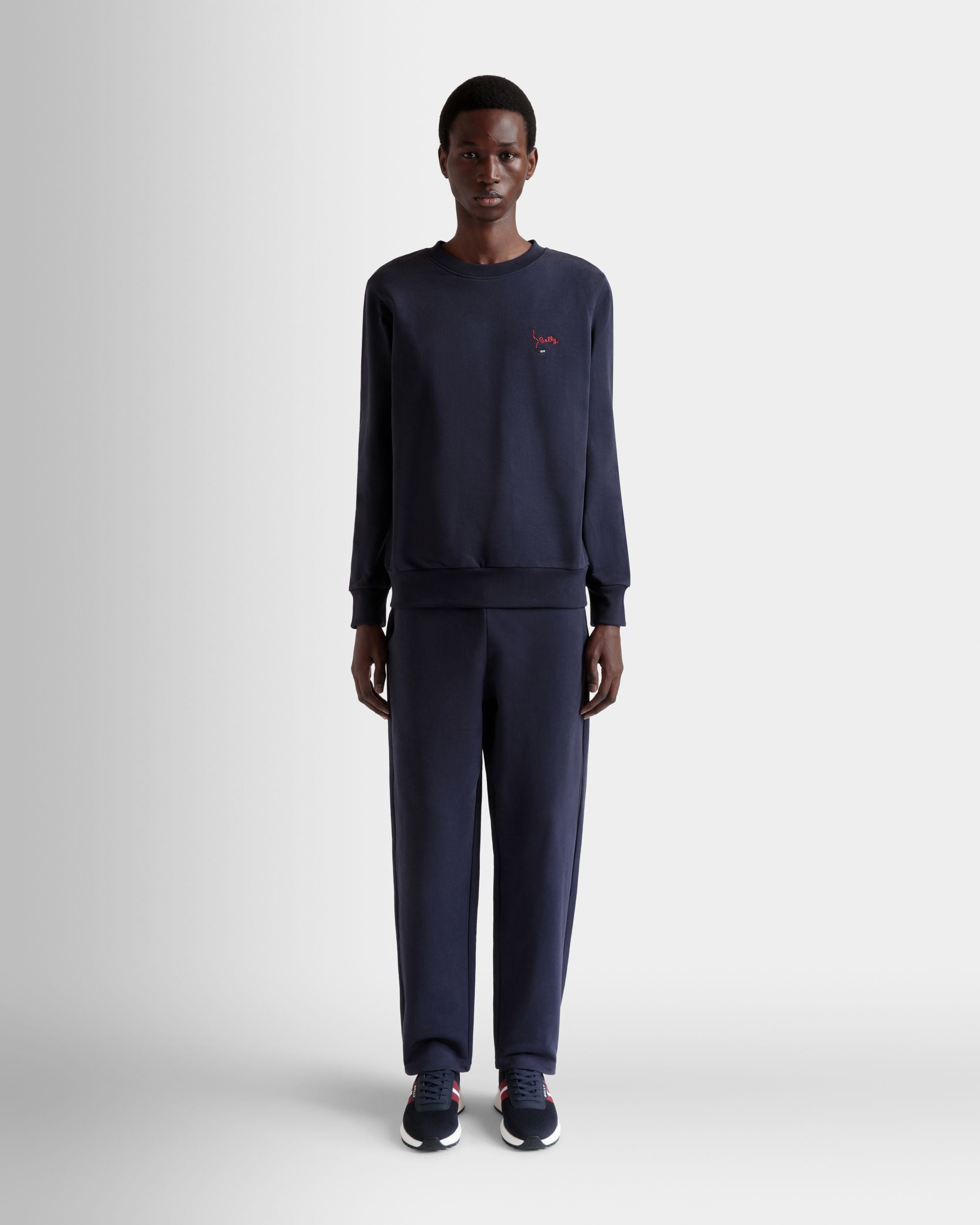 Crewneck Sweatshirt in Navy Blue Cotton - Men's - Bally - 02
