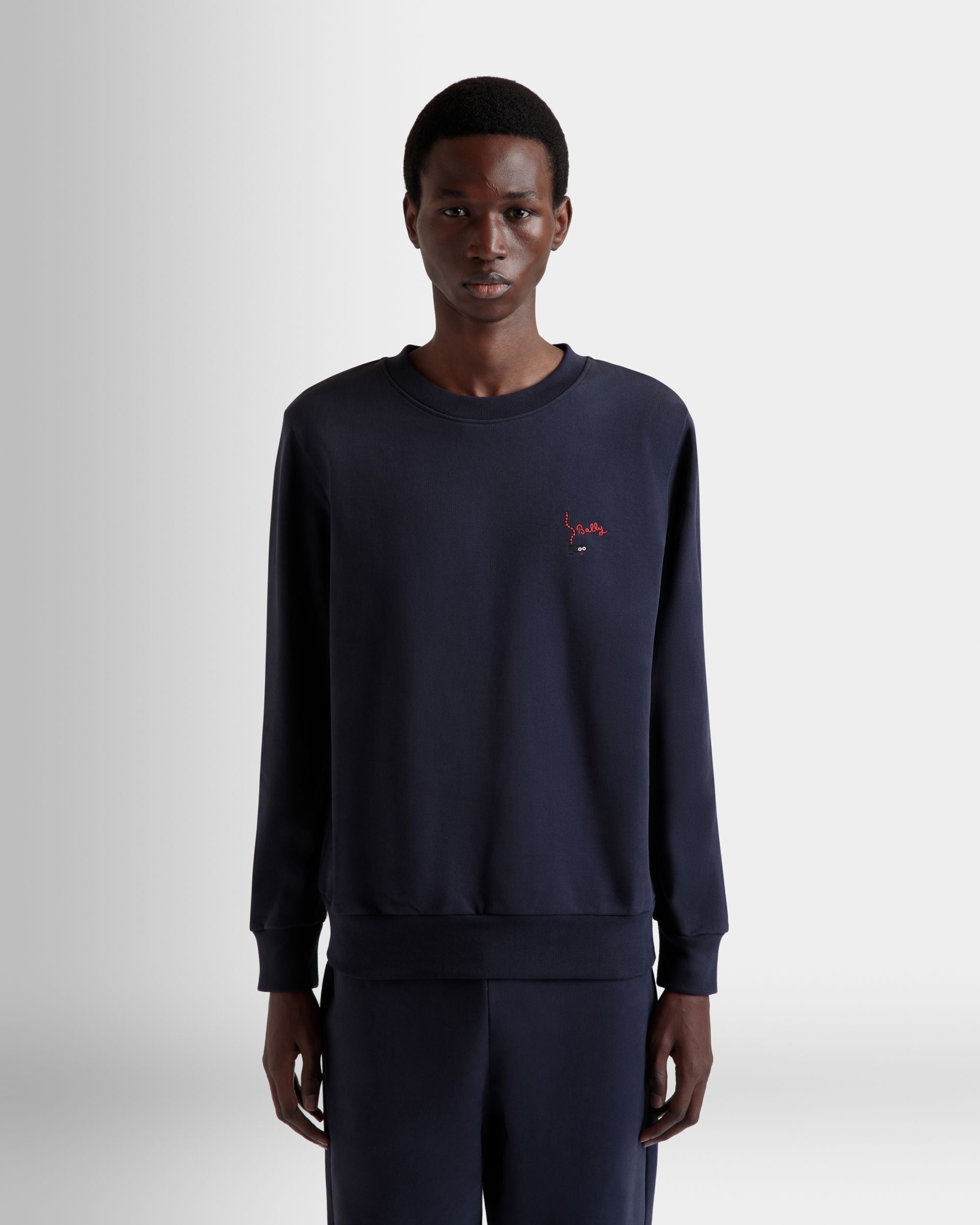 Crewneck Sweatshirt in Navy Blue Cotton - Men's - Bally - 08