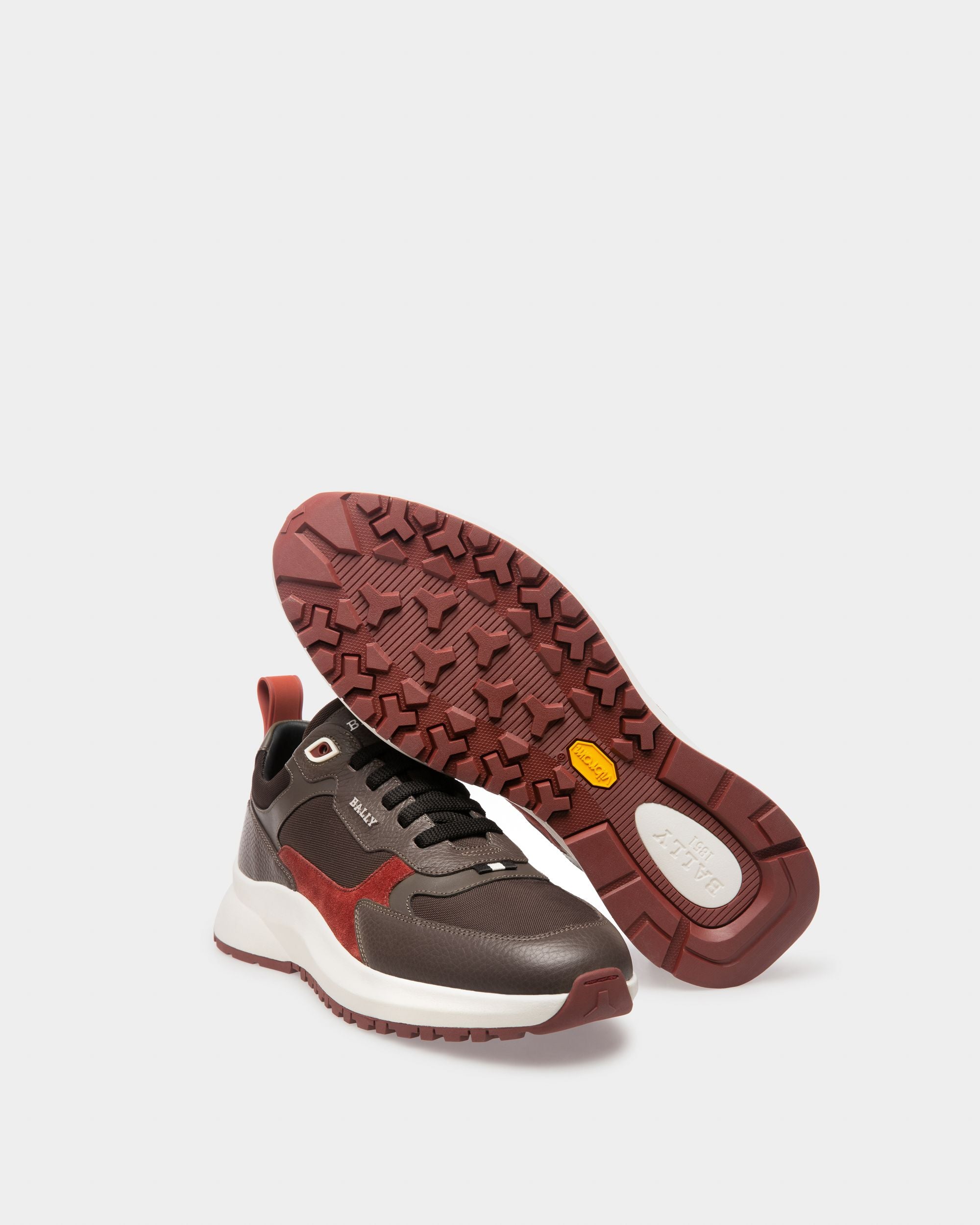 Dave Sneaker Di Pelle E Tessuto In Marrone Scuro E Verde Militare - Uomo - Bally - 05