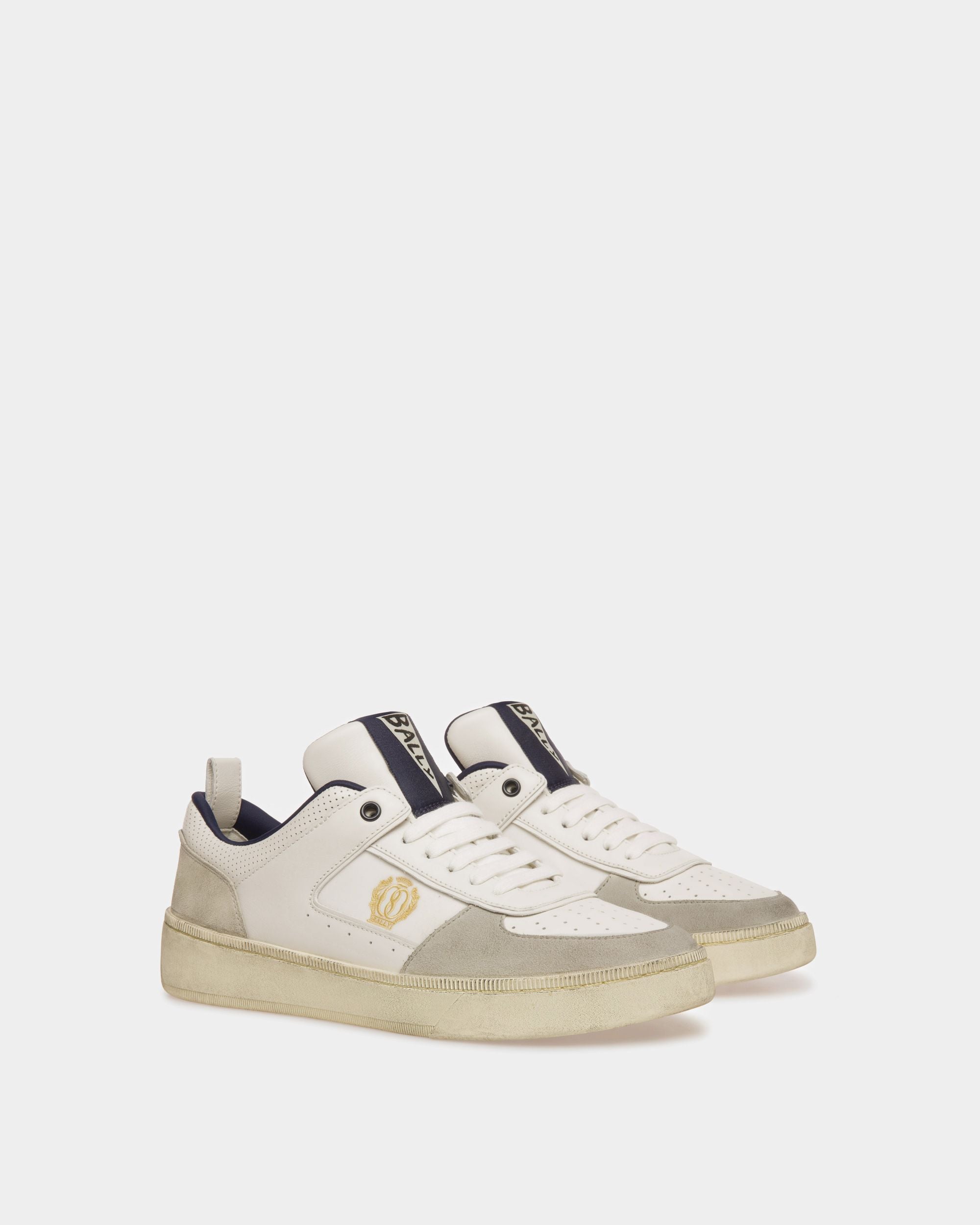 Sneakers Raise En cuir et tissu blanc poussière et bleu nuit - Homme - Bally - 02