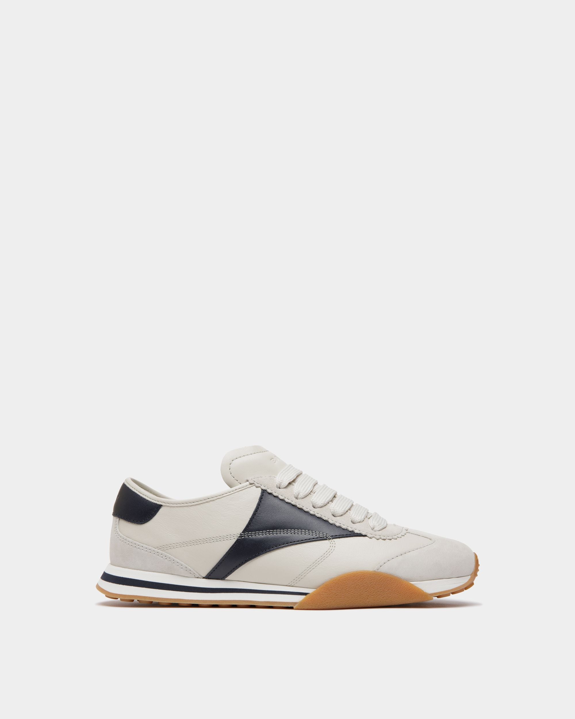 Sussex Sneaker In White And Navy Blue Leather - Men's - Bally - 01