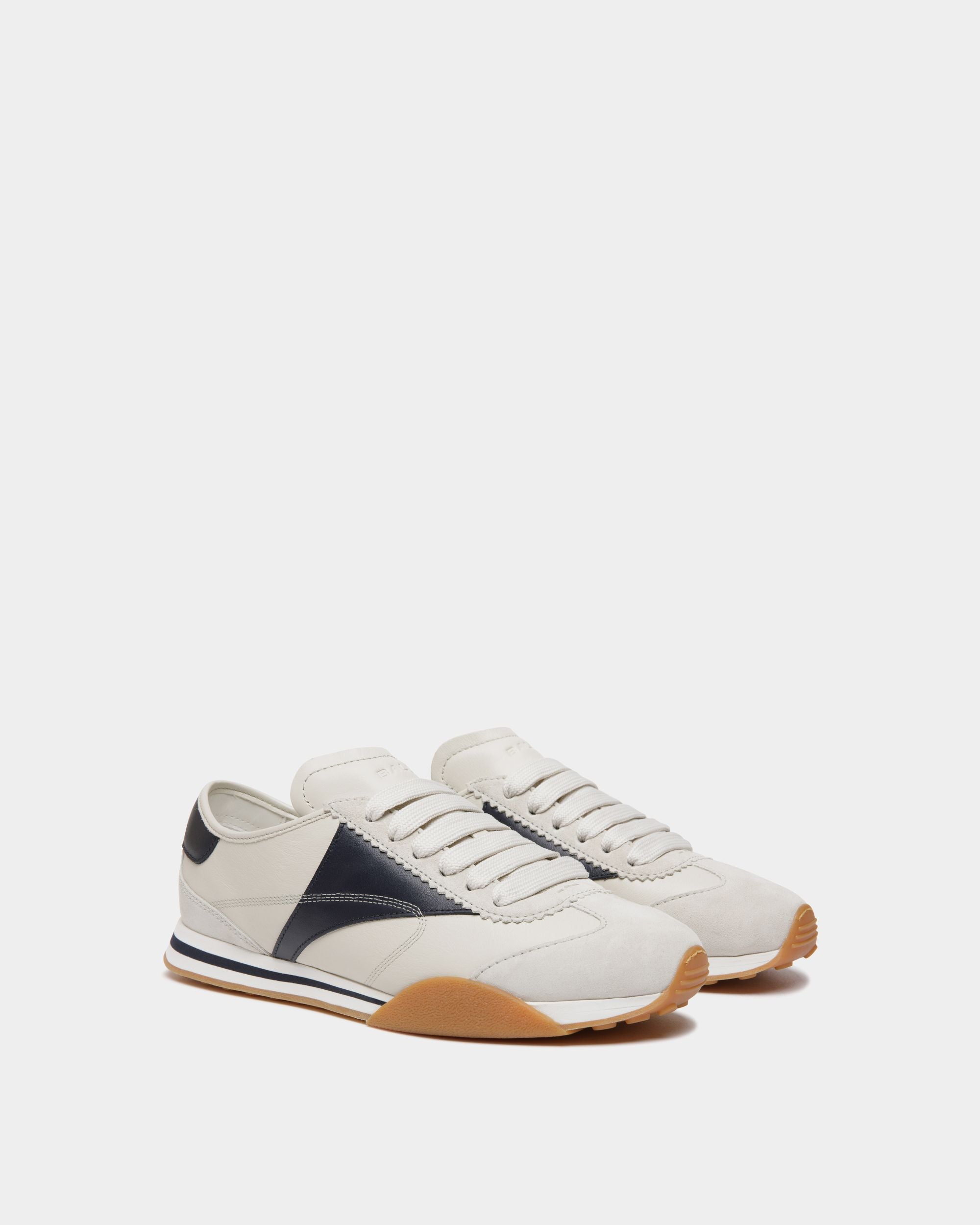 Sussex Sneaker In White And Navy Blue Leather - Men's - Bally - 02