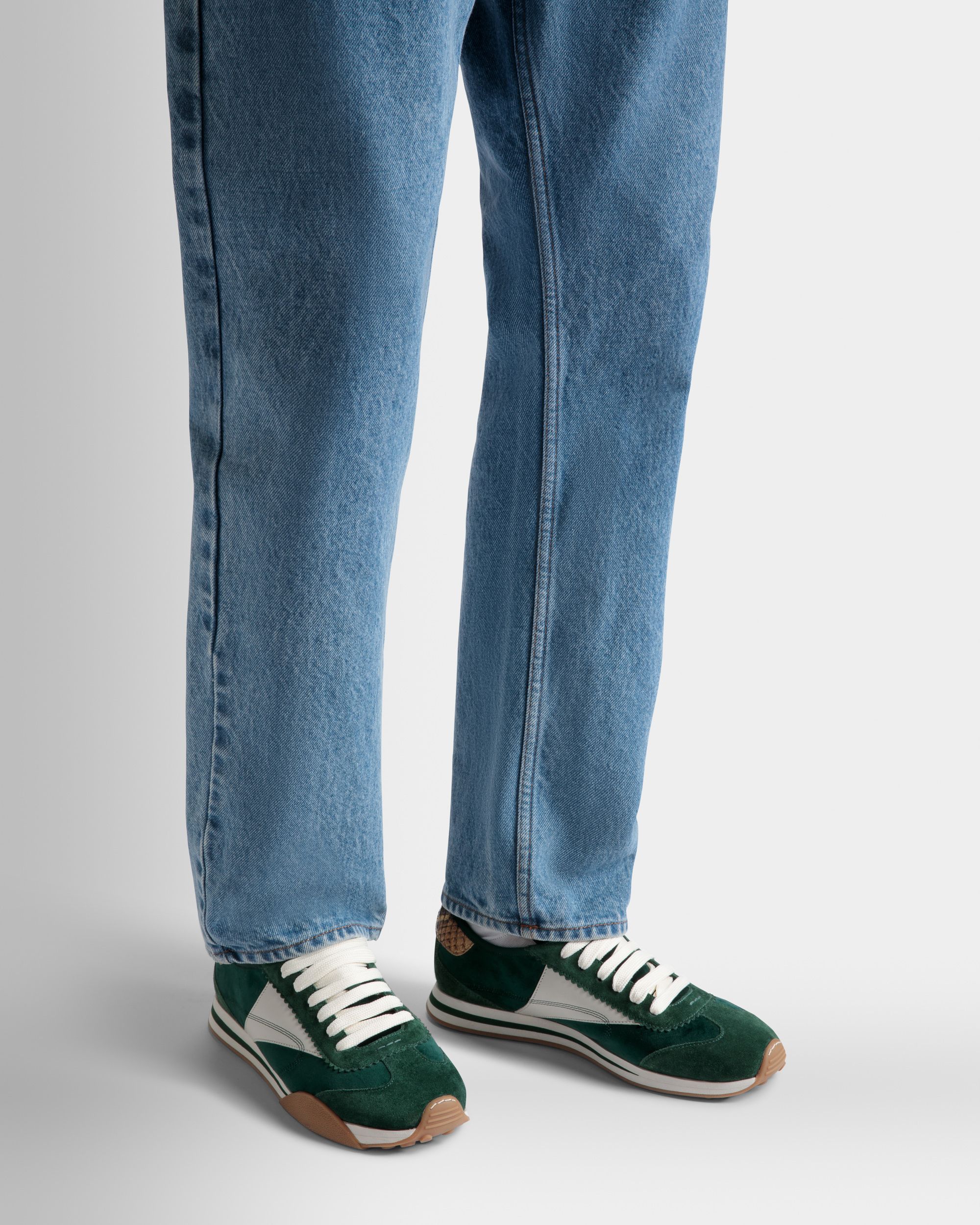 Sneaker Sussex In Pelle E Cotone Verde E Bianco Cipria - Uomo - Bally - 02