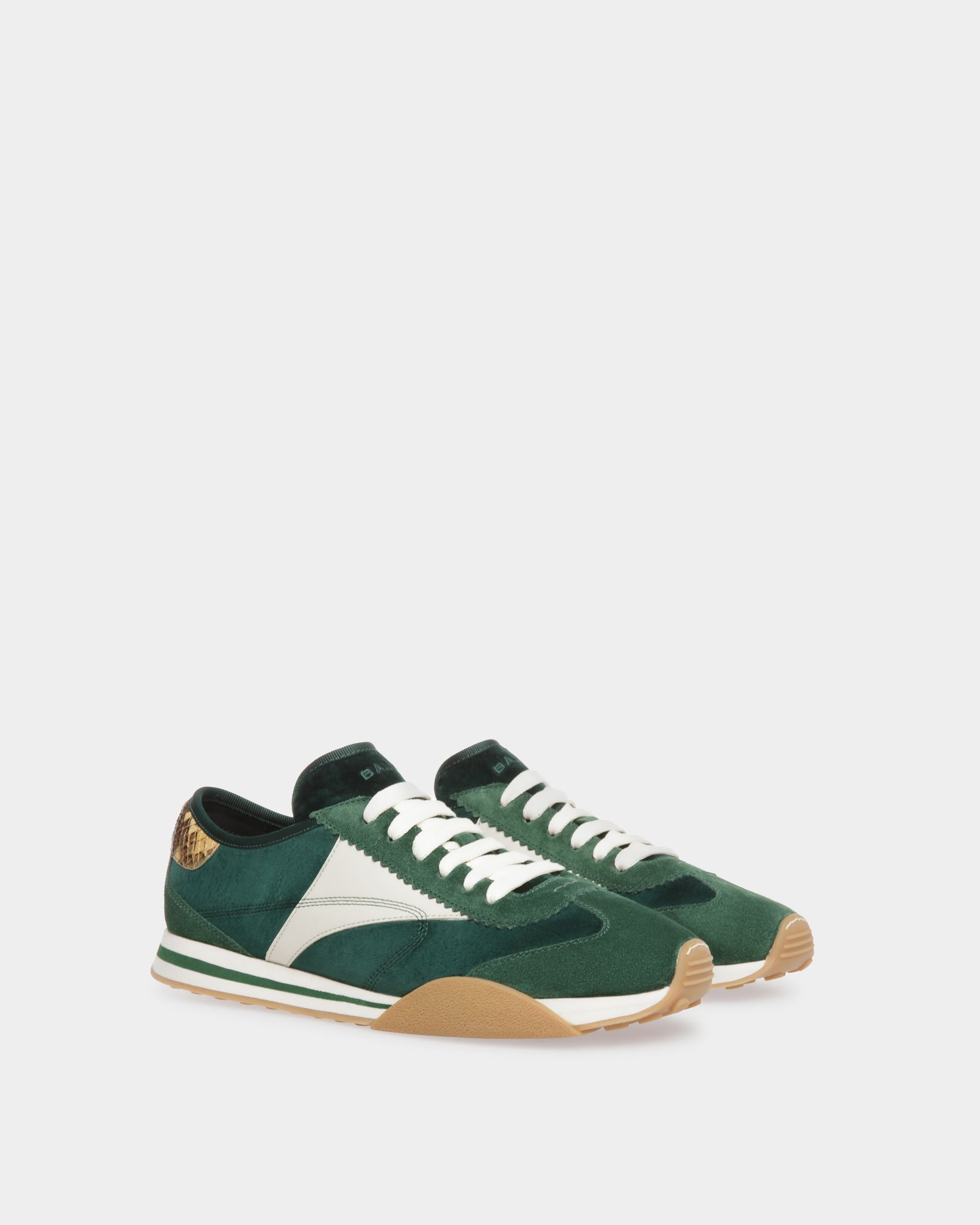 Sneaker Sussex In Pelle E Cotone Verde E Bianco Cipria - Uomo - Bally - 03