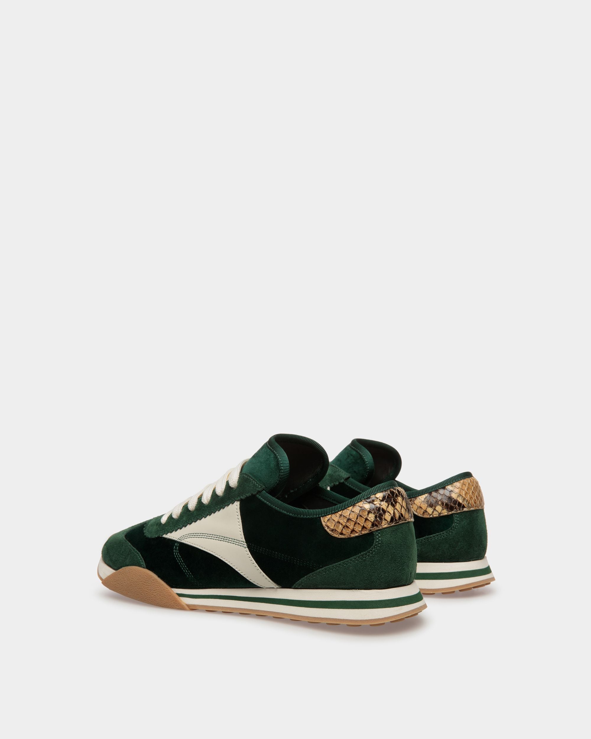 Sneaker Sussex In Pelle E Cotone Verde E Bianco Cipria - Uomo - Bally - 04